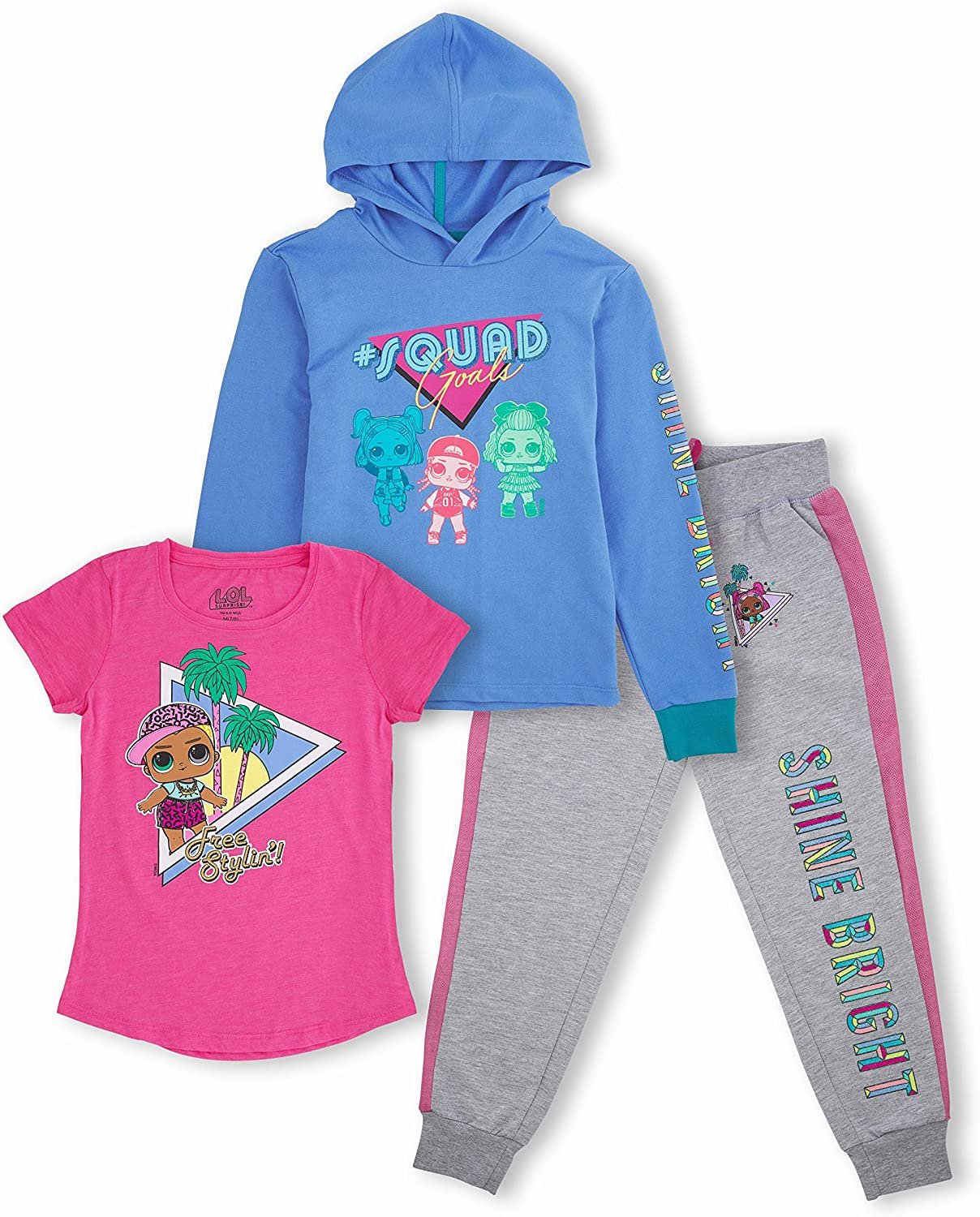 L.O.L. Surprise! Girls' Graphic Hoodie, Top and Jogger Legging, 3-Piece Athleisure Outfit Set - Girls 4-16