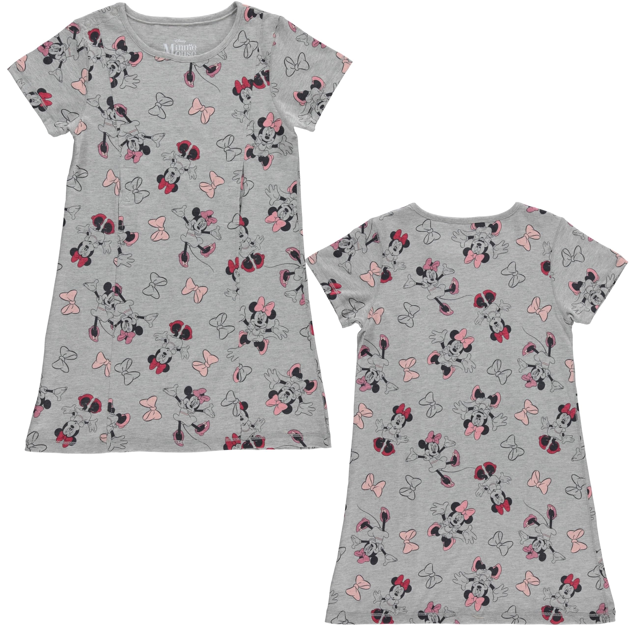 Disney Girls Minnie Mouse Adaptive T-Shirt Dress, Minnie Mouse Clothing Little and Big Girls Sizes Heather Grey