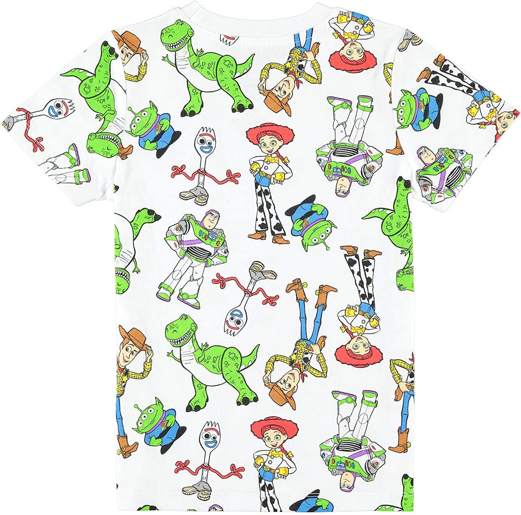 Disney Toy Story Boys Short Sleeve T-Shirt - All Over Print T-Shirt - Woody, Buzz, Forky, Jessie, Rex and Aliens