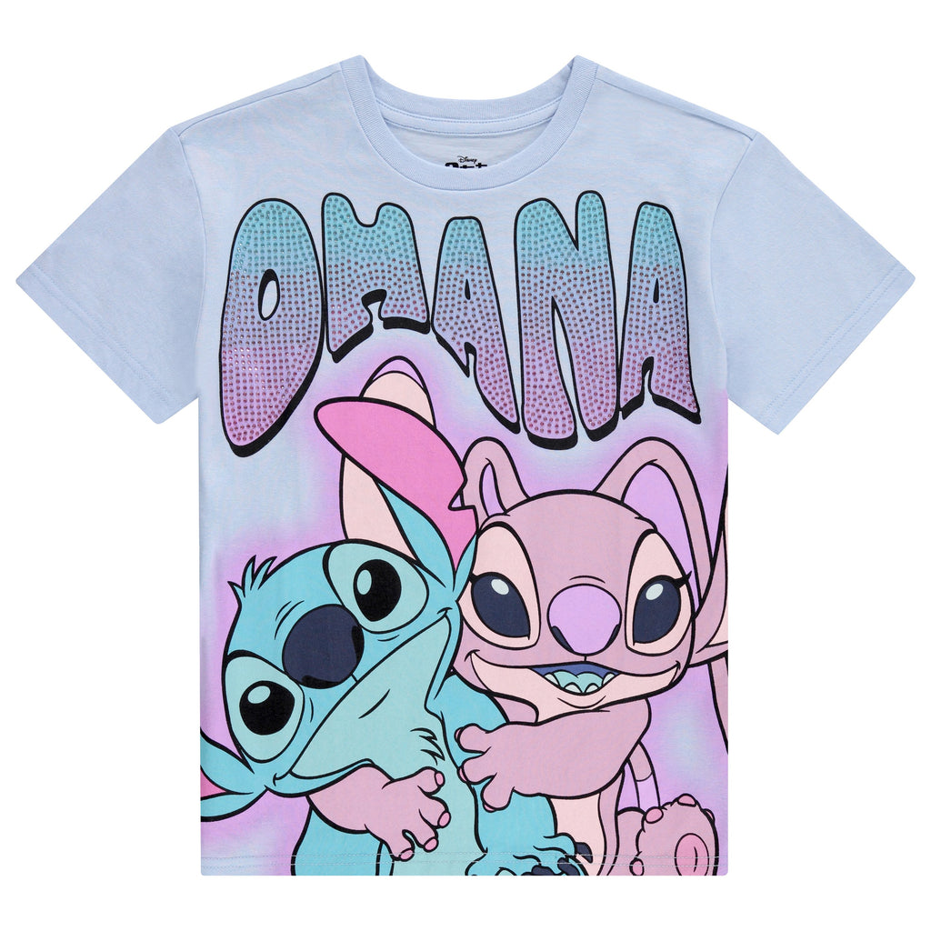 Disney Lilo and Stitch Girls Short Sleeve T-Shirt- Stitch & Angel Girls Tee with Rhinestones Sizes 4-16