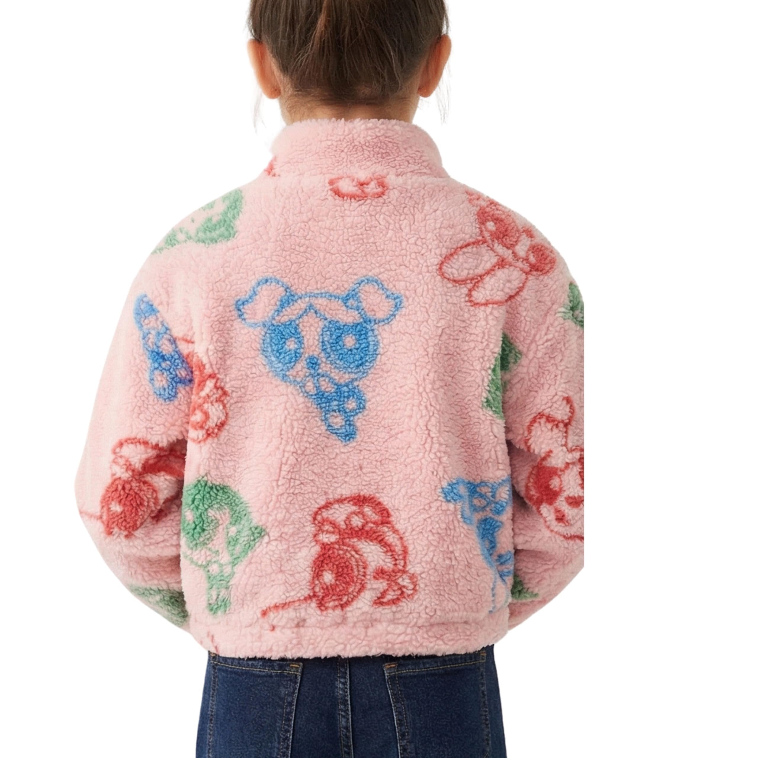 Powerpuff Girls Sherpa Fleece Jacket – Zip-Up Mock Neck Kids Outerwear for Little Girls 3-6