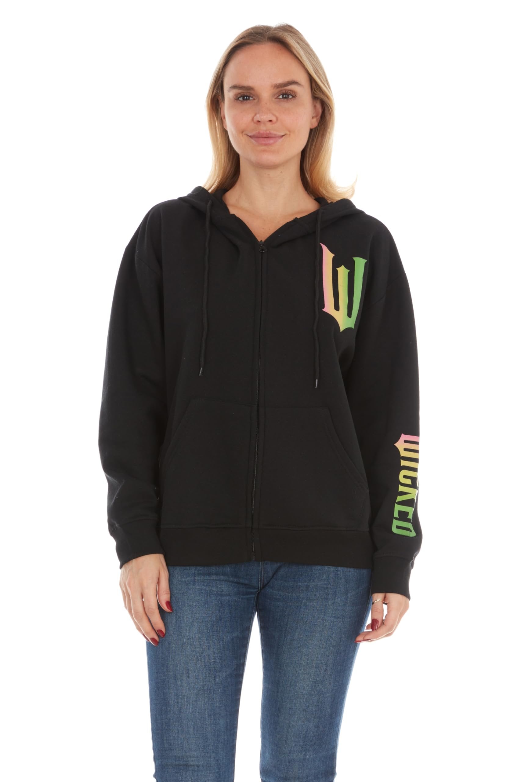 Wicked womens Wicked Glinda & Elphaba Women’s, Ladies & Juniors Black Zip Multi-hit Hoodie