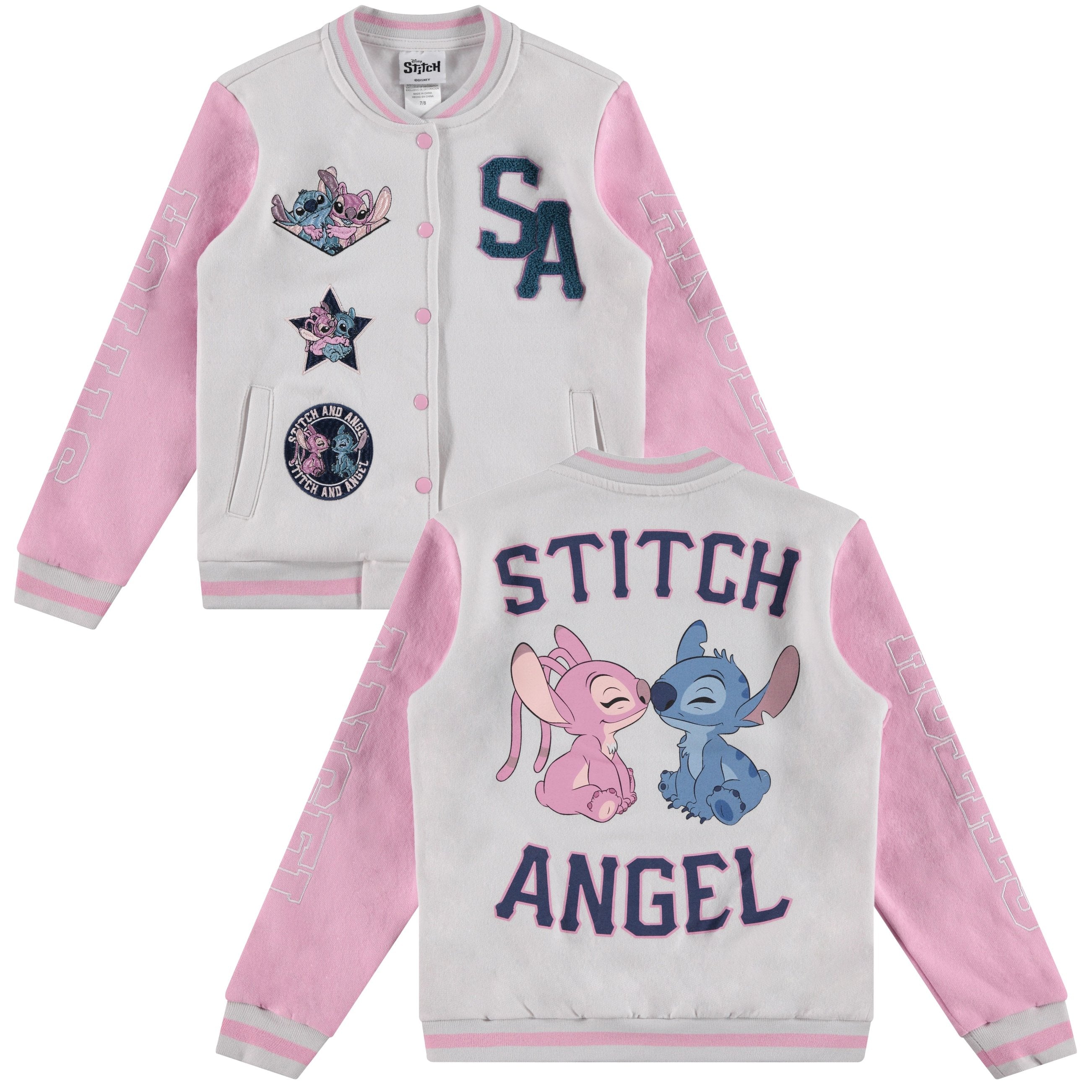 Disney Lilo,Stitch and Angel Varsity Bomber Jacket - Little and Big Girl Sizes 4-16