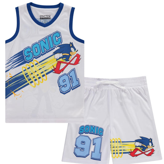 White Boys Sonic The Hedgehog Basketball Jersey Shirt and Shorts Clothing Set- Little and Big Boys Sizes 4-20