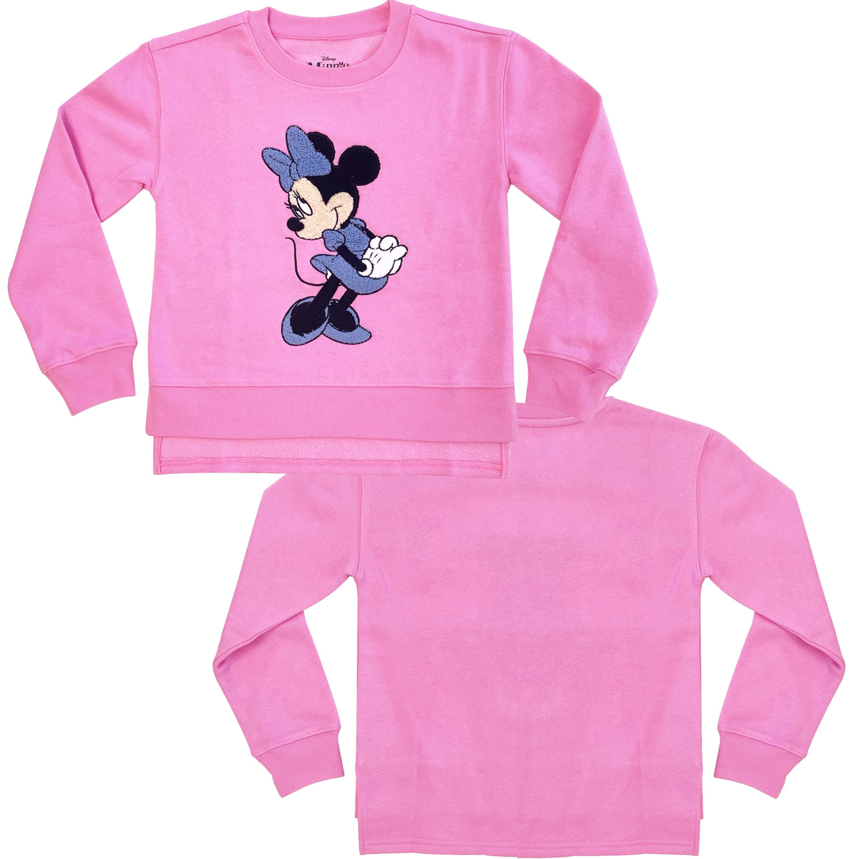 Minnie Mouse Girls Sweatshirt -Jumbo Print and Embroidery Minnie Mouse Sweater- Sizes 4-16