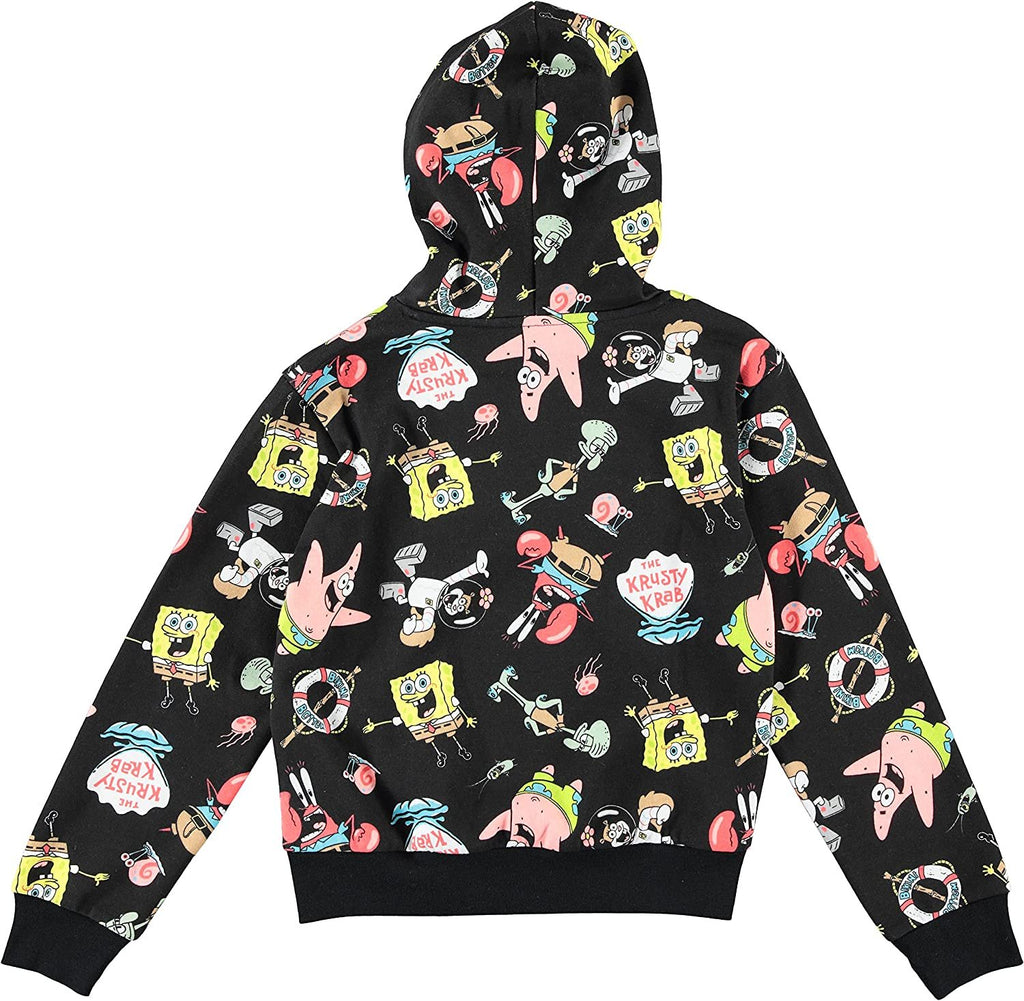SpongeBob SquarePants Boys Pullover Hoodie - All Over Print -The Krusty Krab,Patrick, Sandy,Squidward, Gary and Pearl