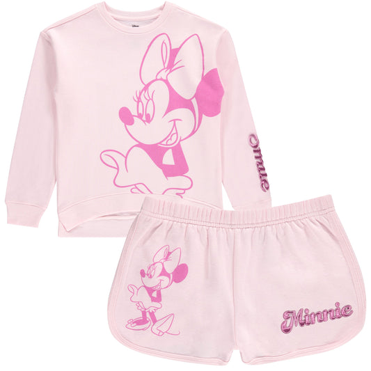 DISNEY Girls Minnie Mouse Crewneck Sweatshirt and Shorts Clothing Set- Little and Big Girl Sizes 4-16