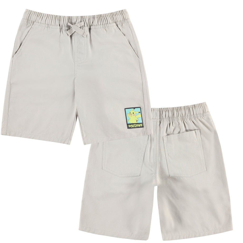 Boys’ Pokemon Pikachu Beach Shorts – Casual Khaki Pull-On Shorts with Pockets, Sizes XS–M