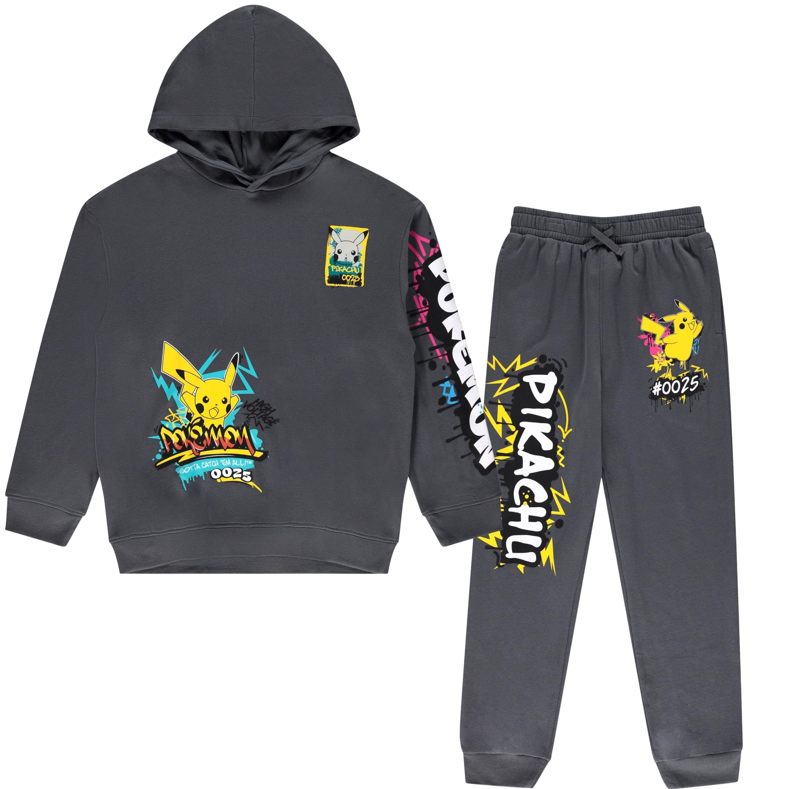 Mad Engine Pokémon Pikachu Boys’ Hoodie and Jogger Set – Graffiti Graphic 2-Piece Outfit, Sizes XS–XL