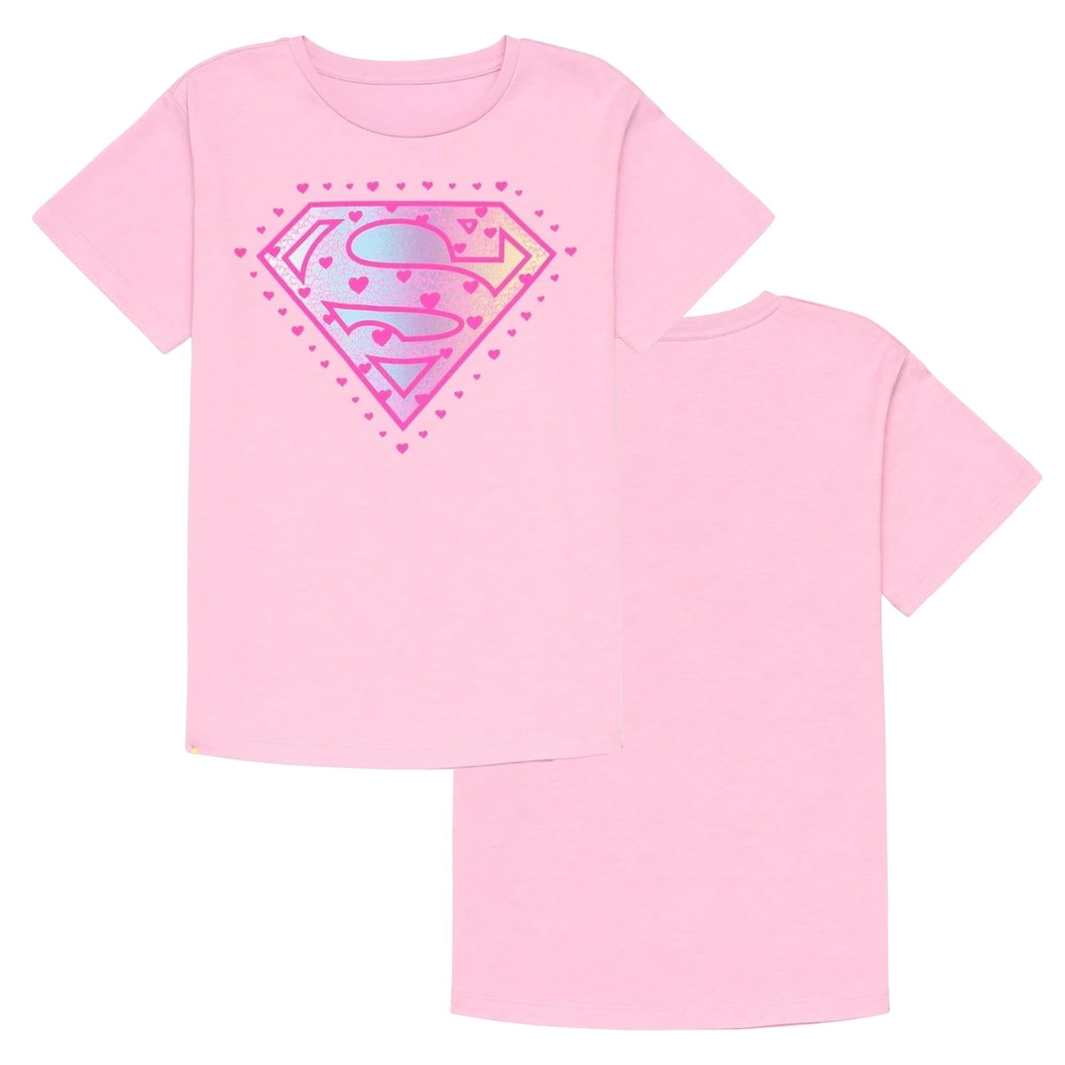Supergirl Girls Pink Heart Logo Graphic T-Shirt, Short Sleeve, Sizes 4-16