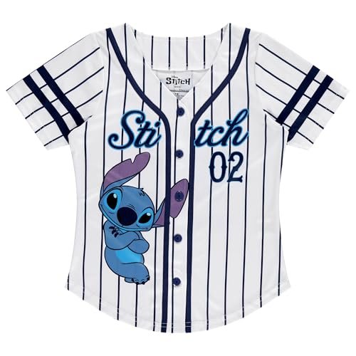 Disney Girls Baseball Jersey T-Shirt with Lilo & Stitch and Mickey Mouse- Girls Sizes 4-16 Hot Pink