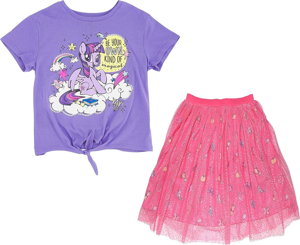 My Little Pony Short Sleeve Front Tie T-Shirt and Tulle Printed Skirt