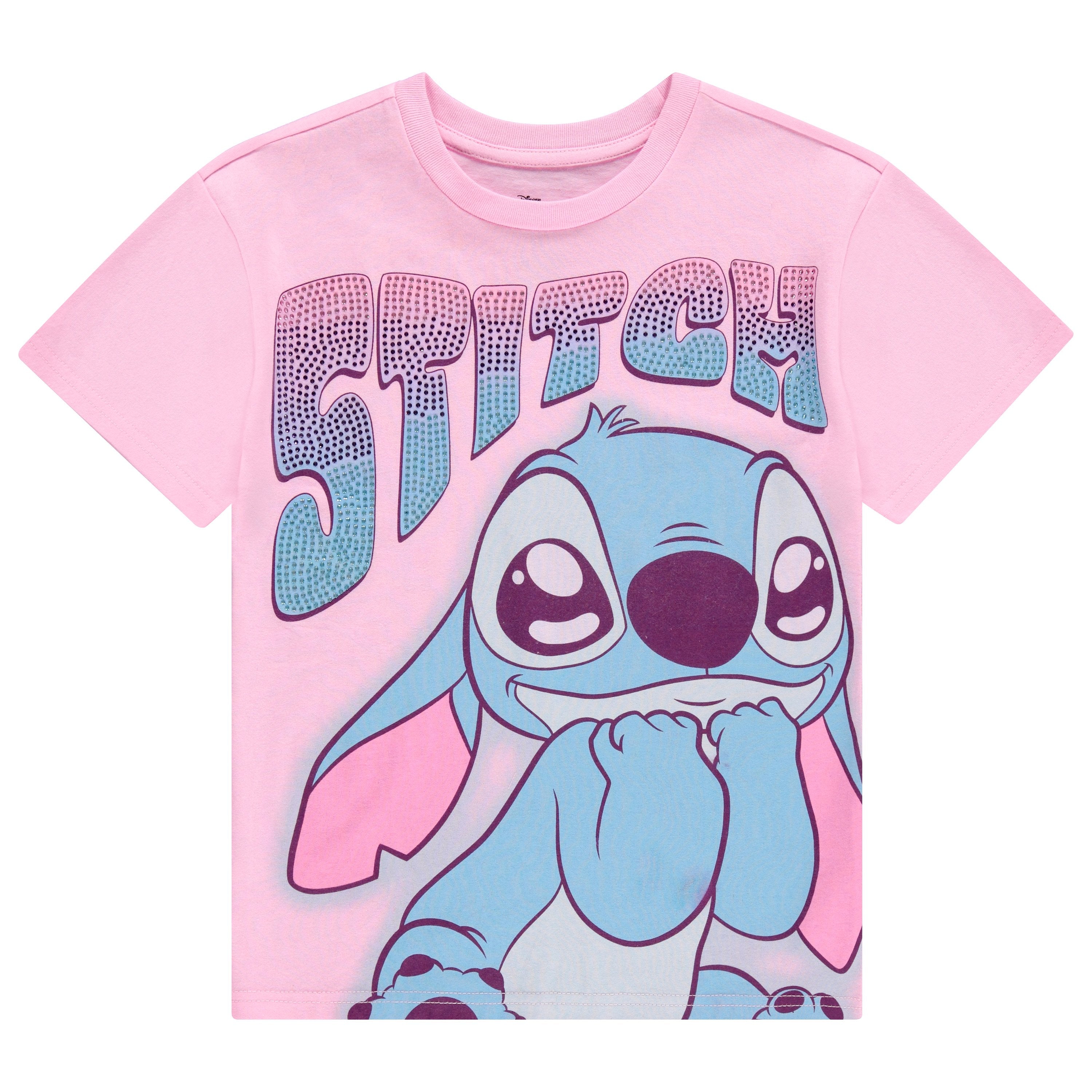 Disney Lilo and Stitch Girls Short Sleeve T-Shirt- Stitch & Angel Girls Tee with Rhinestones Sizes 4-16