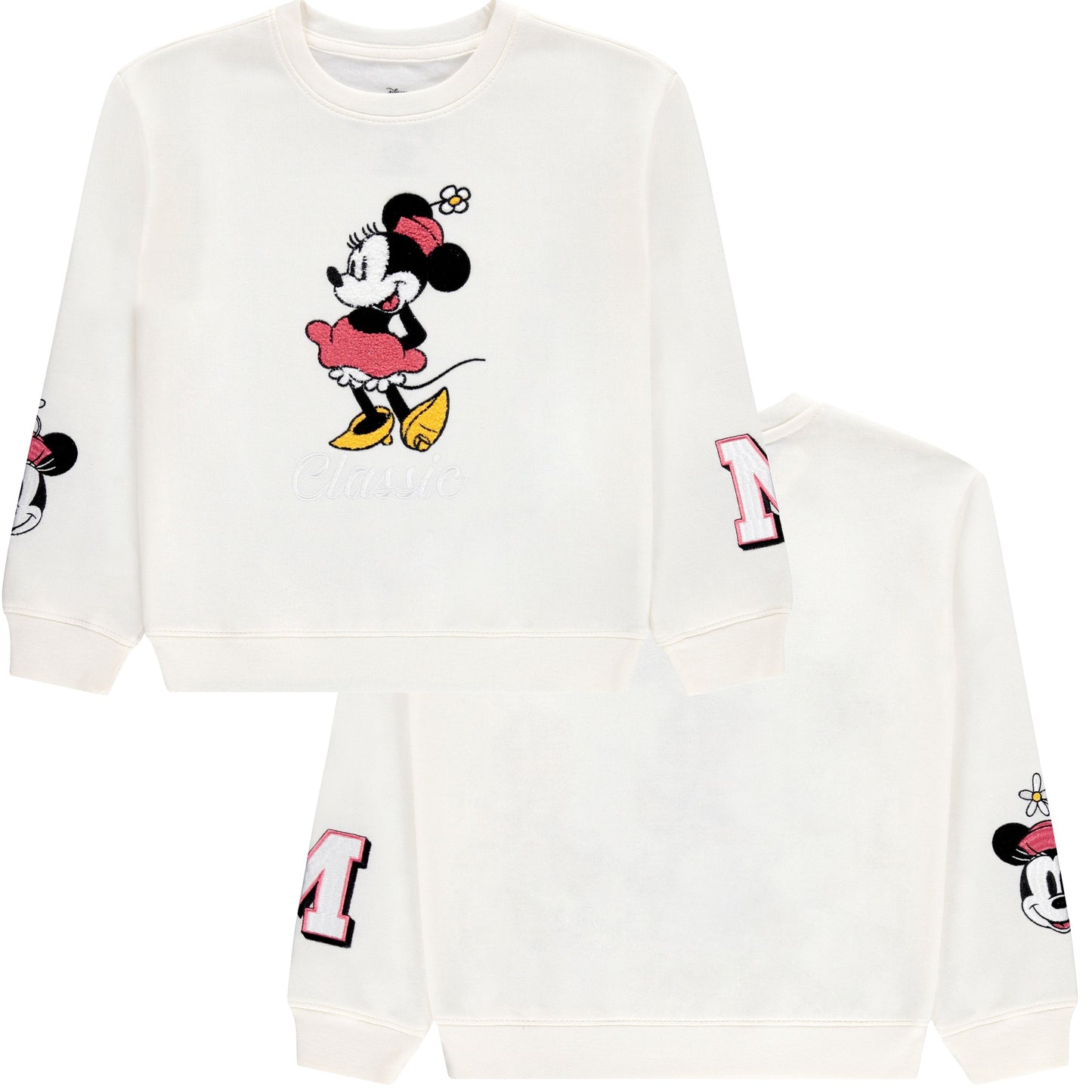 Minnie Mouse Girls Sweatshirt -Jumbo Print and Embroidery Minnie Mouse Sweater- Sizes 4-16