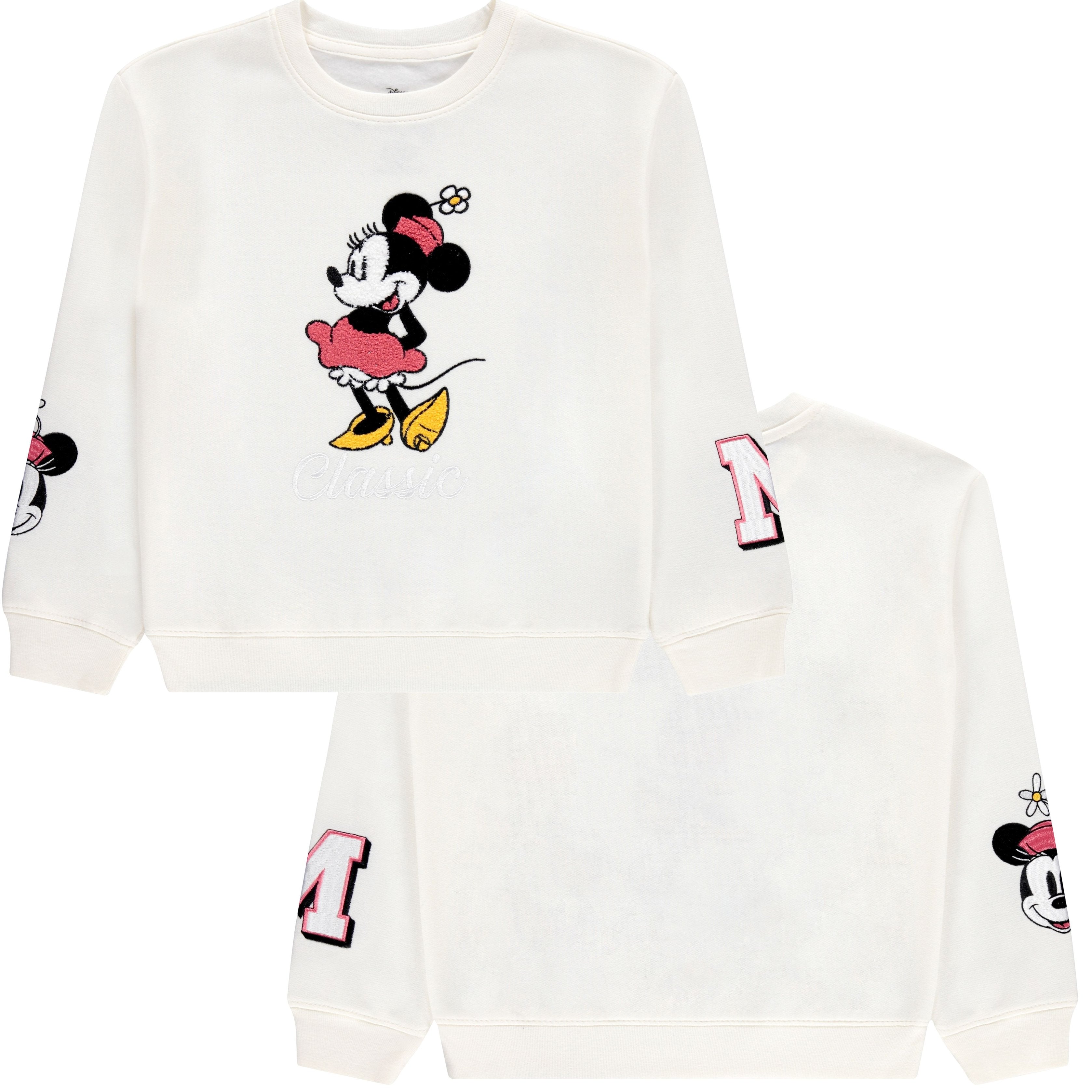 Minnie Mouse Girls Sweatshirt -Jumbo Print and Embroidery Minnie Mouse Sweater- Sizes 4-16