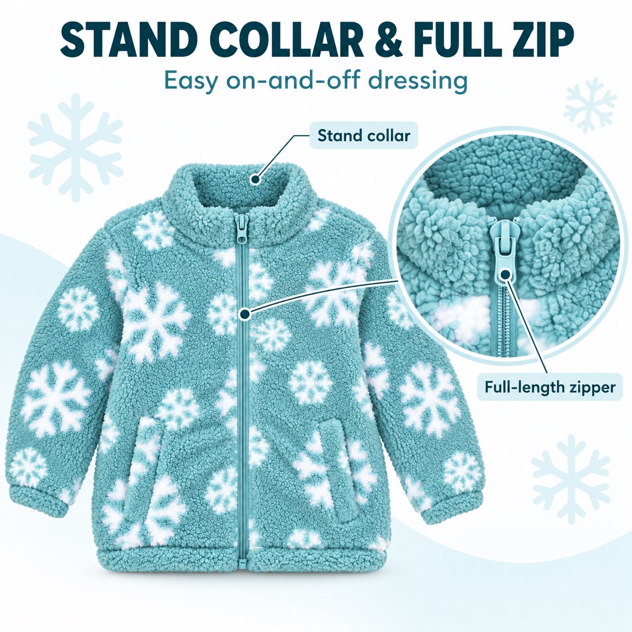Bluey Toddler Sherpa Full-Zip Jacket, Snowflake Print, Light Aqua