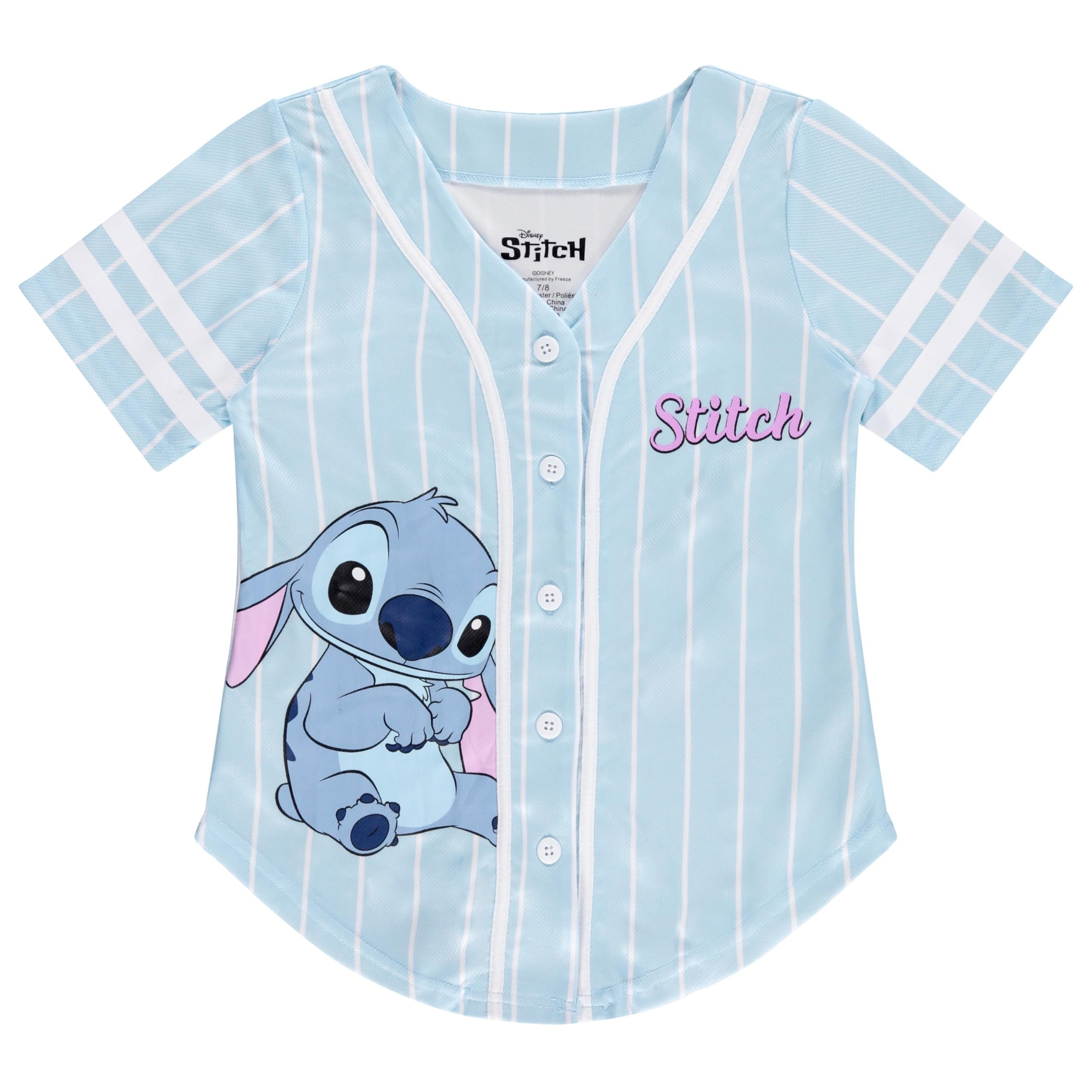 Disney Girls Baseball Jersey T-Shirt with Lilo & Stitch and Mickey Mouse- Girls Sizes 4-16 Hot Pink