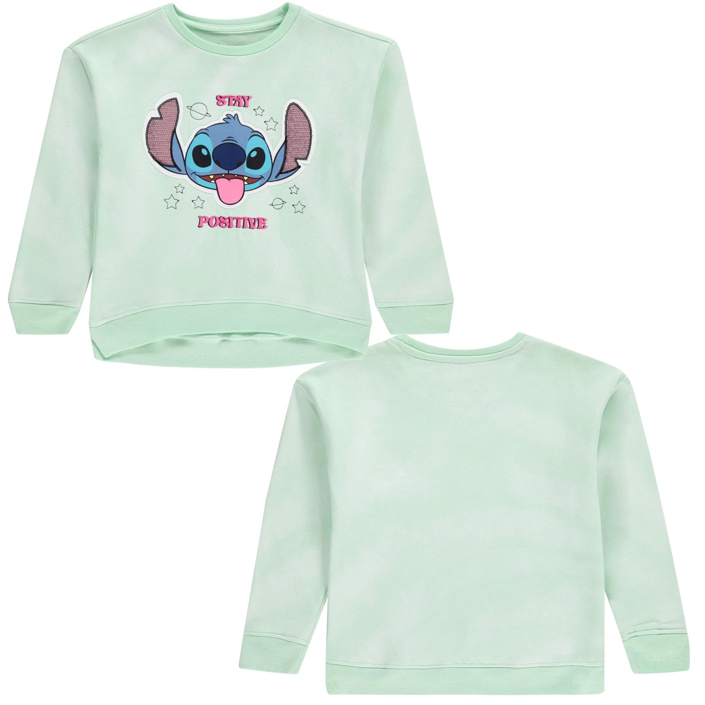 Disney Lilo & Stitch Girls Sweatshirt -Jumbo Graphic Print, Chenille patch and Embroidery Stitch Pullover Crewneck Sweatshirt- Sizes 4-16