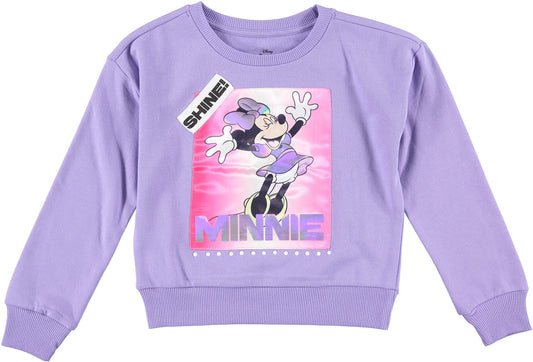 Minnie Mouse Girls Sweatshirt -Jumbo Print and Embroidery Minnie Mouse Sweater- Sizes 4-16