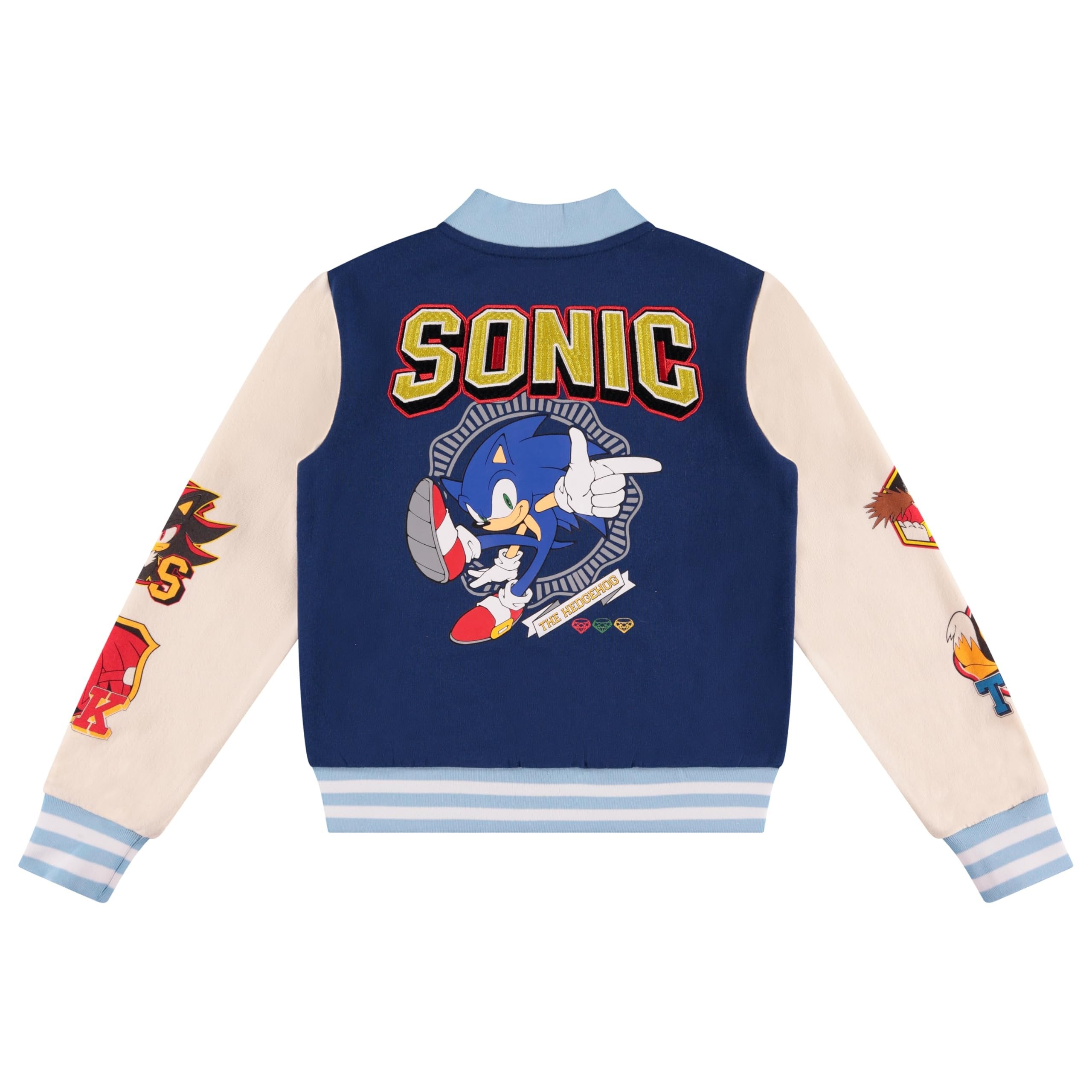 Sonic The Hedgehog Boys Varsity Jacket, T-Shirt and Jogger Sweatpants 3-Piece Outfit Set- Sizes 4-12