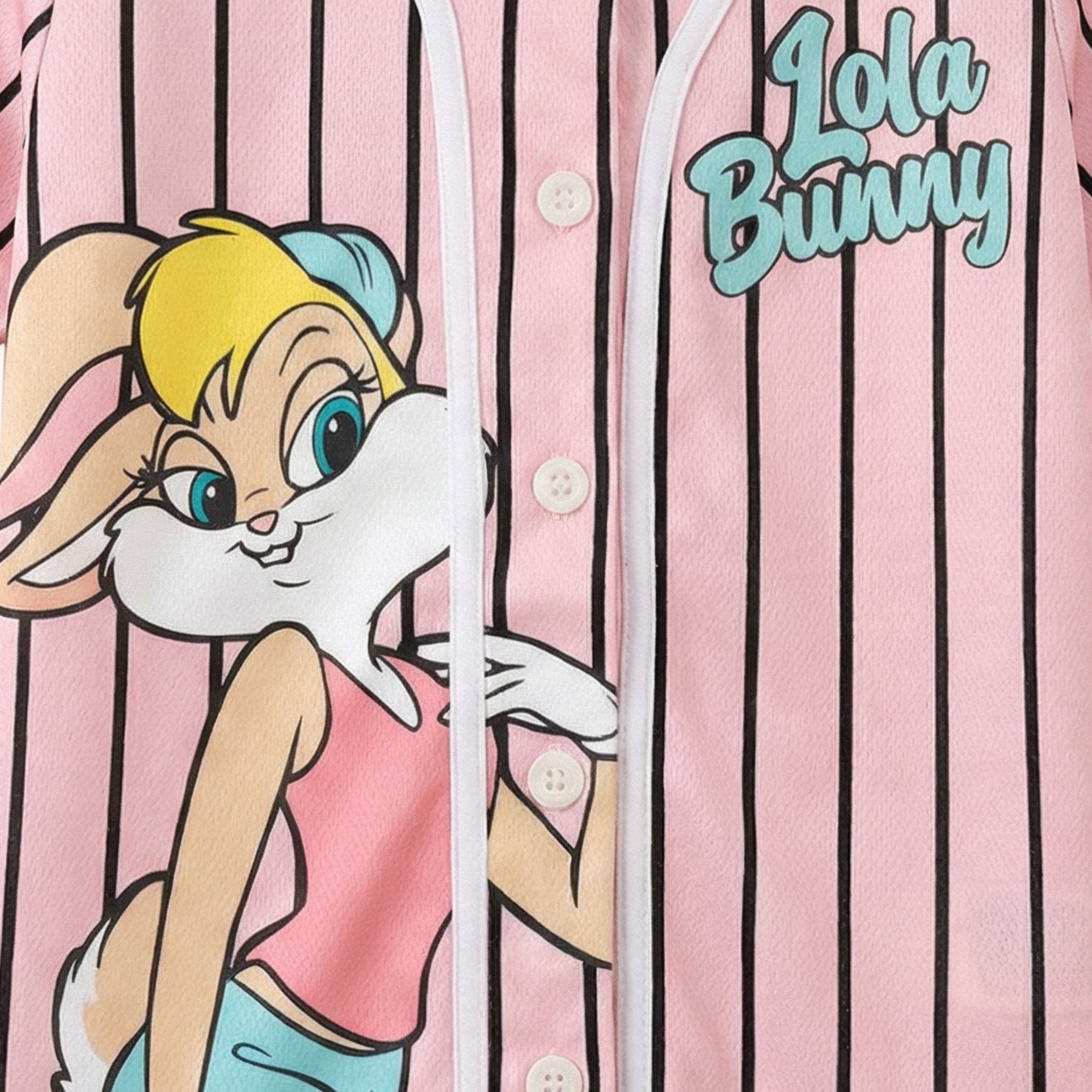 Looney Tunes Lola Bunny Girls Baseball Jersey, Short Sleeve Button-Up Graphic Shirt, Pink, Sizes 4–16