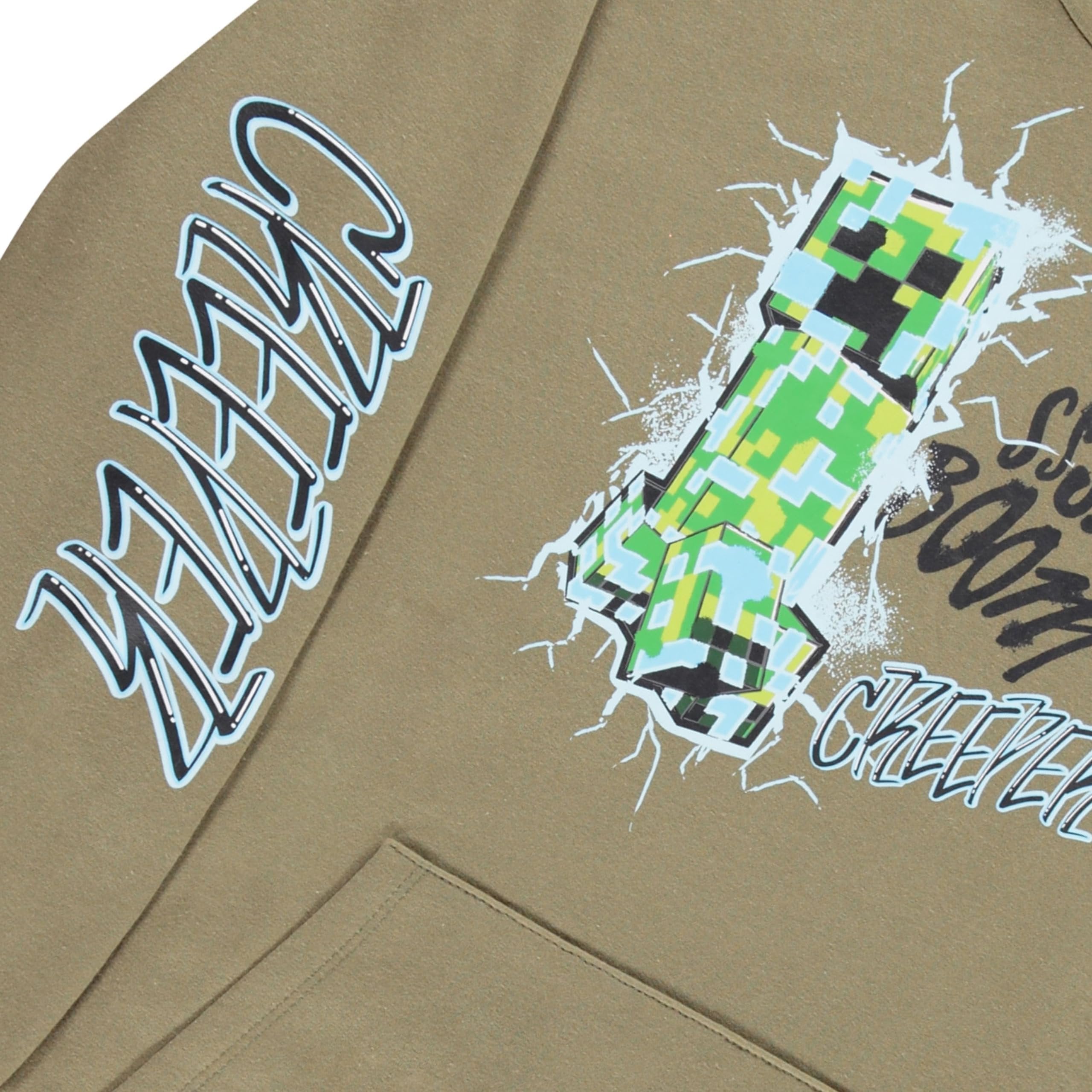 Minecraft Boys Pullover Hoodie, Creeper Graphic Fleece Sweatshirt, Olive Green, Sizes S–XL