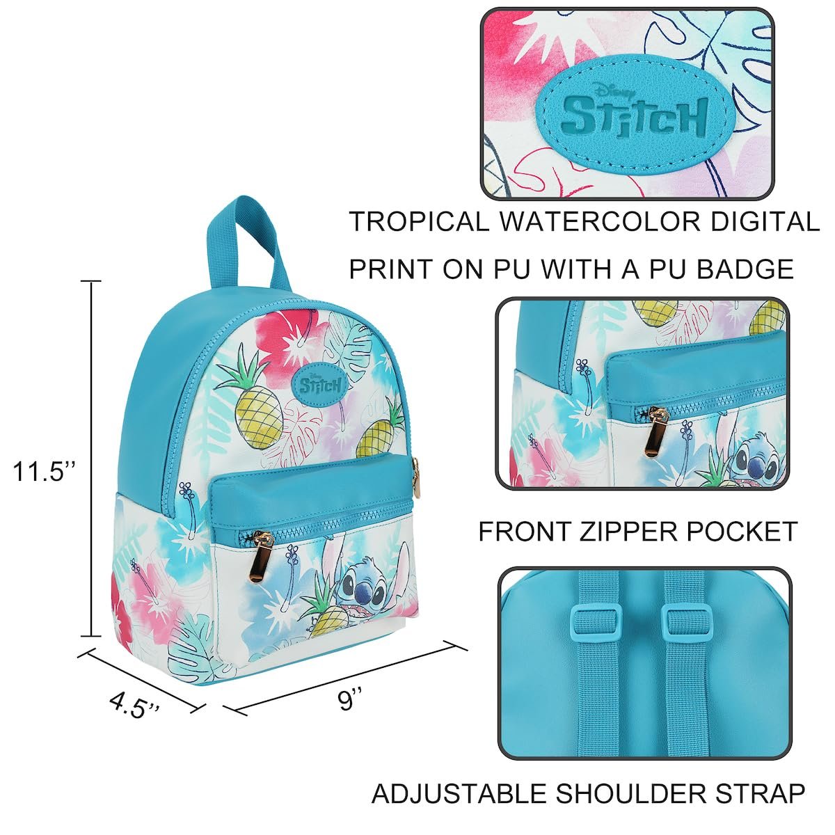 Lilo & Stitch Stitch With Pineapple 10.6" White Mini Cartoon Character Backpack