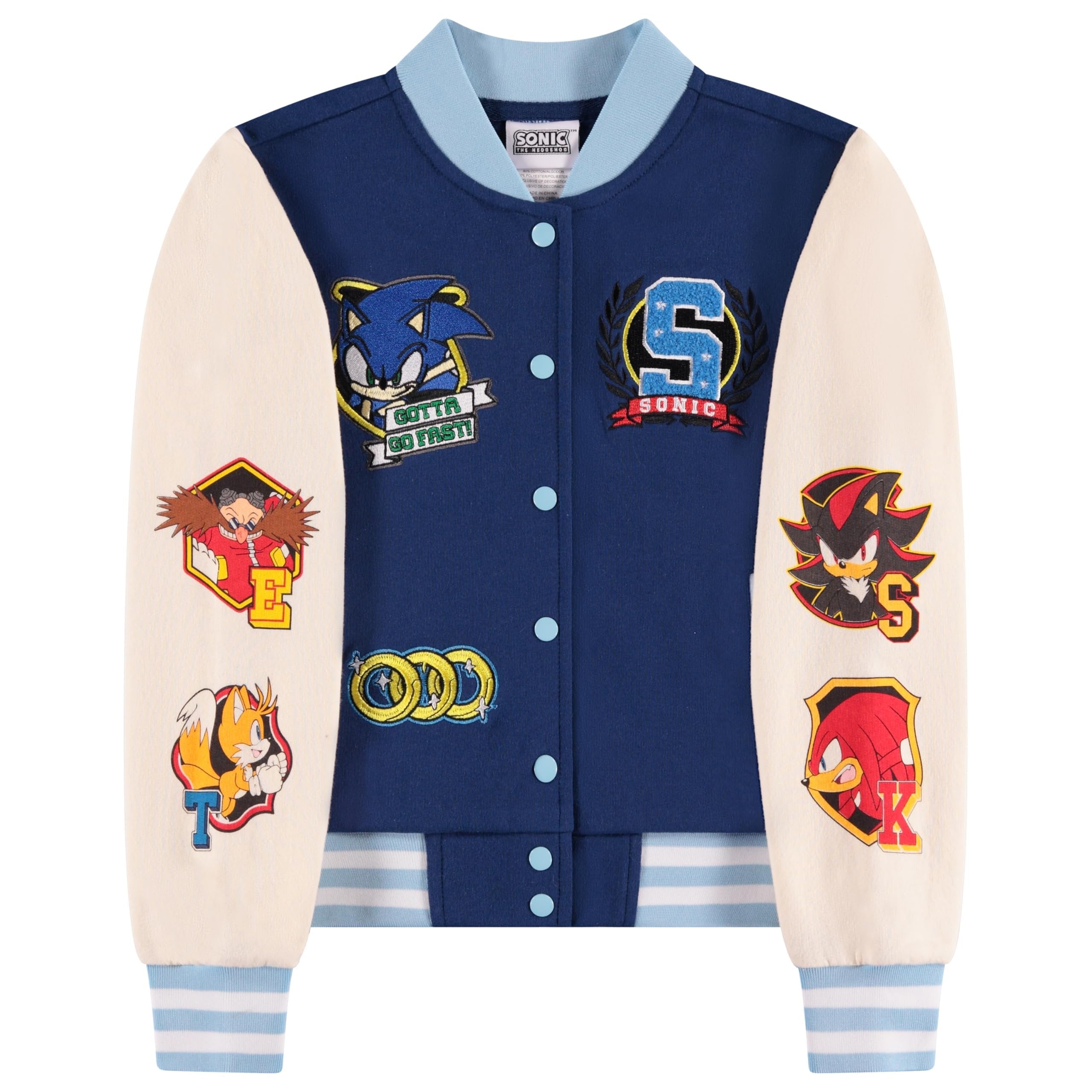 Sonic The Hedgehog Boys Varsity Jacket, T-Shirt and Jogger Sweatpants 3-Piece Outfit Set- Sizes 4-12