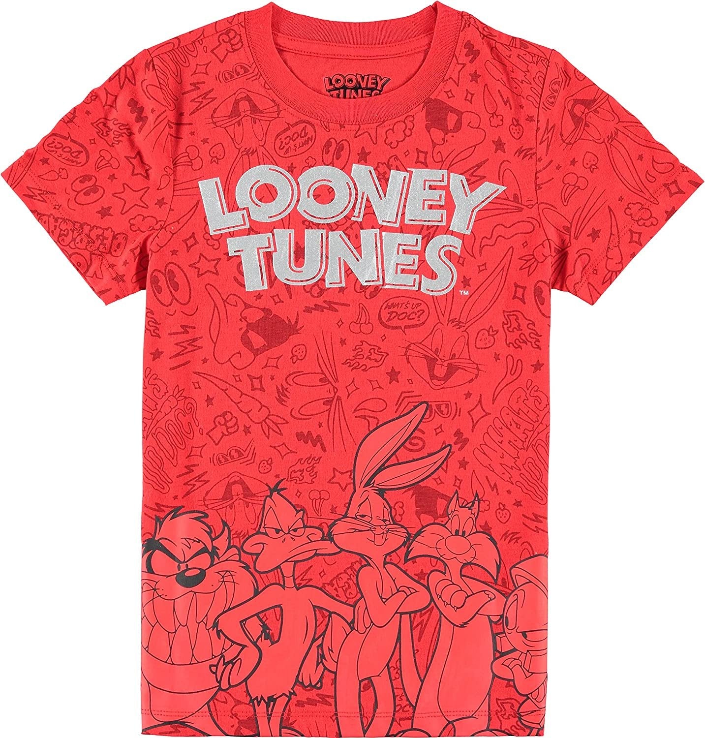 Looney Tunes Boys Short Sleeve T-Shirt - All Over Print T-Shirt Bugs Bunny, Taz, Daffy Duck and Friends