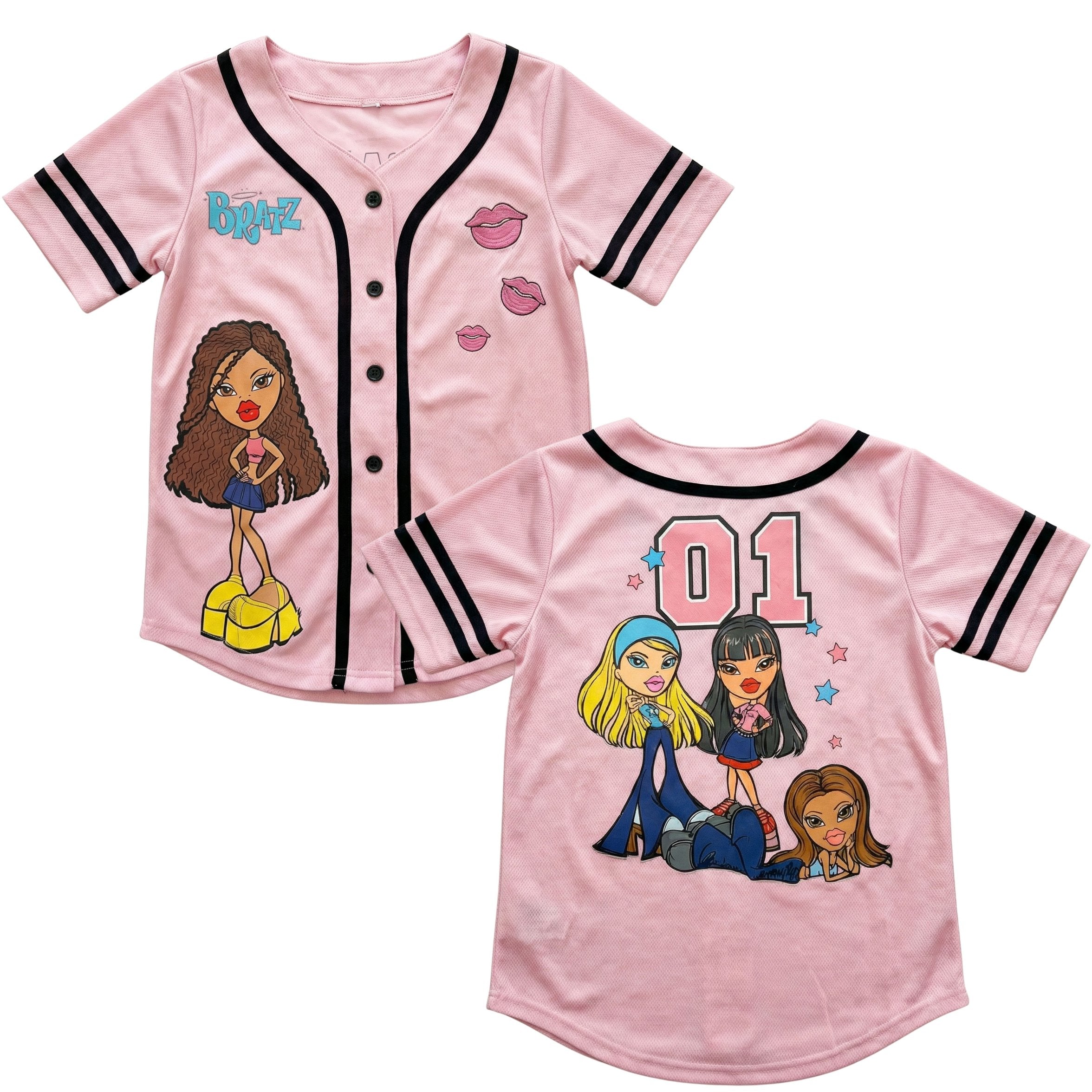 Bratz Girls Baseball Jersey Shirt, Button-Down Mesh Graphic Top, Youth Sizes 7–16