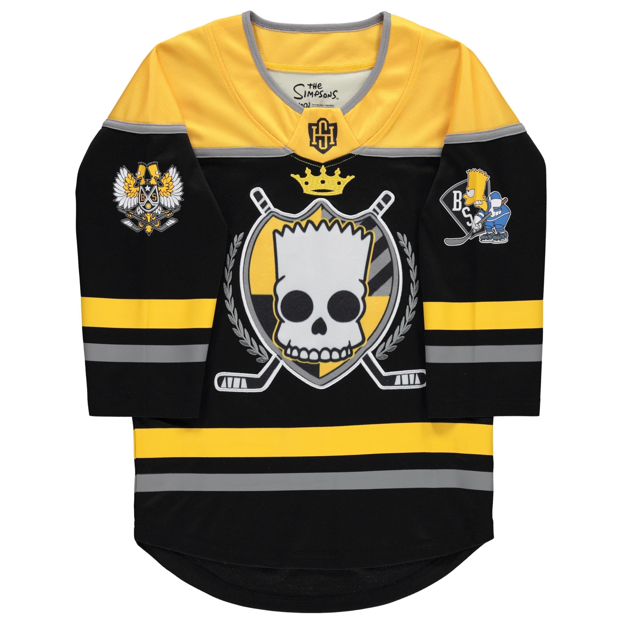 The Simpsons Boys' Little Bart Long Sleeve Hockey Jersey 4-20 Sizes, Black/Yellow