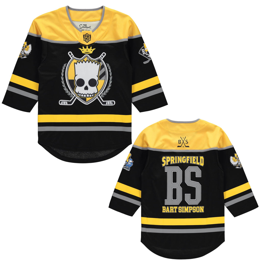The Simpsons Boys' Little Bart Long Sleeve Hockey Jersey 4-20 Sizes, Black/Yellow