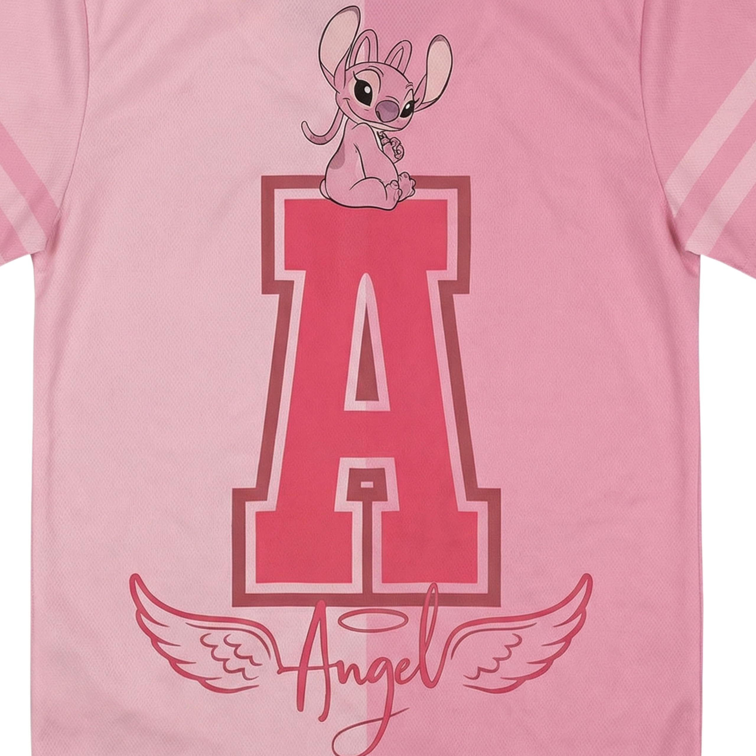 Disney Girls Baseball Jersey T-Shirt with Lilo & Stitch and Mickey Mouse- Girls Sizes 4-16 Hot Pink