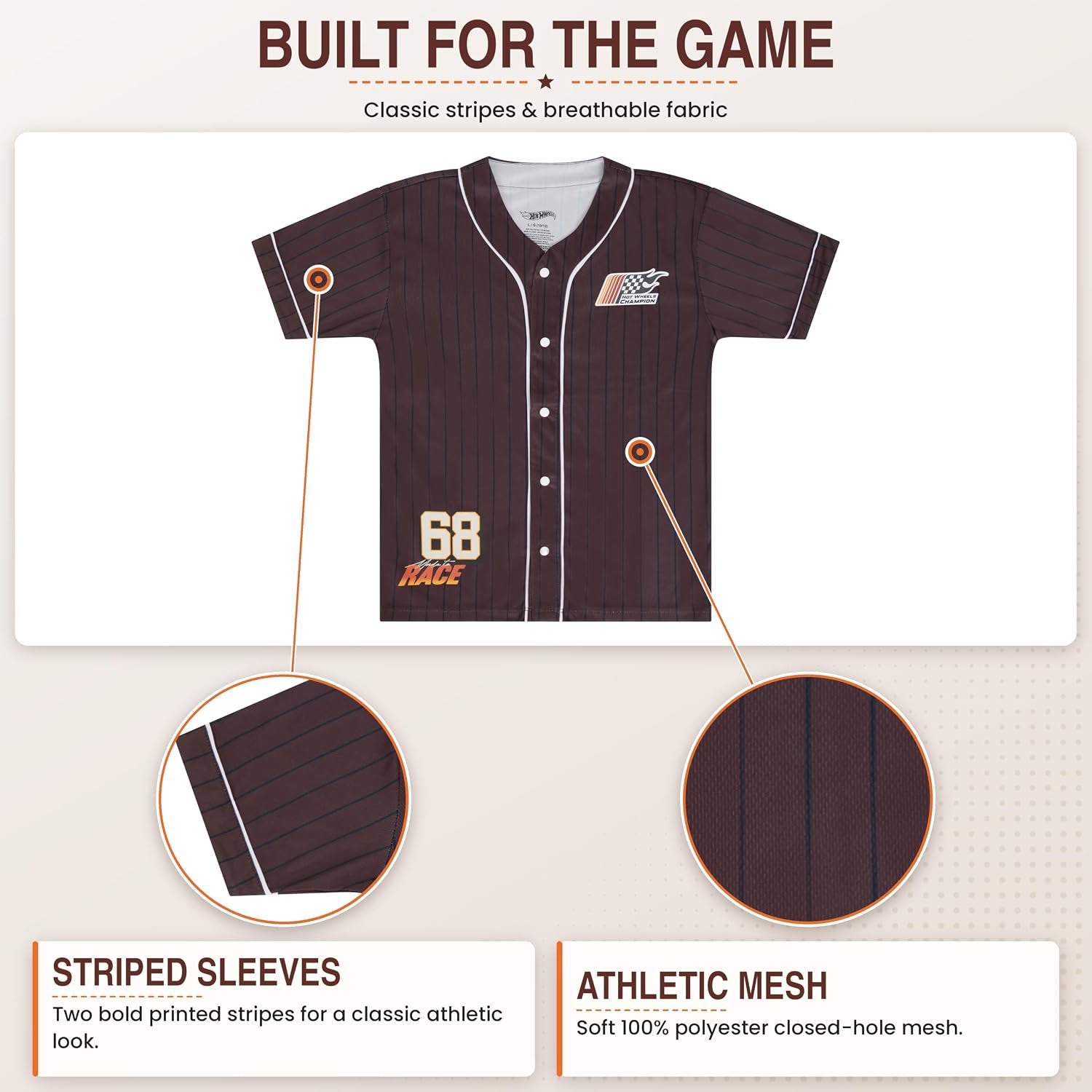 Hot Wheels Boys Baseball Jersey, Short Sleeve Button Front Shirt