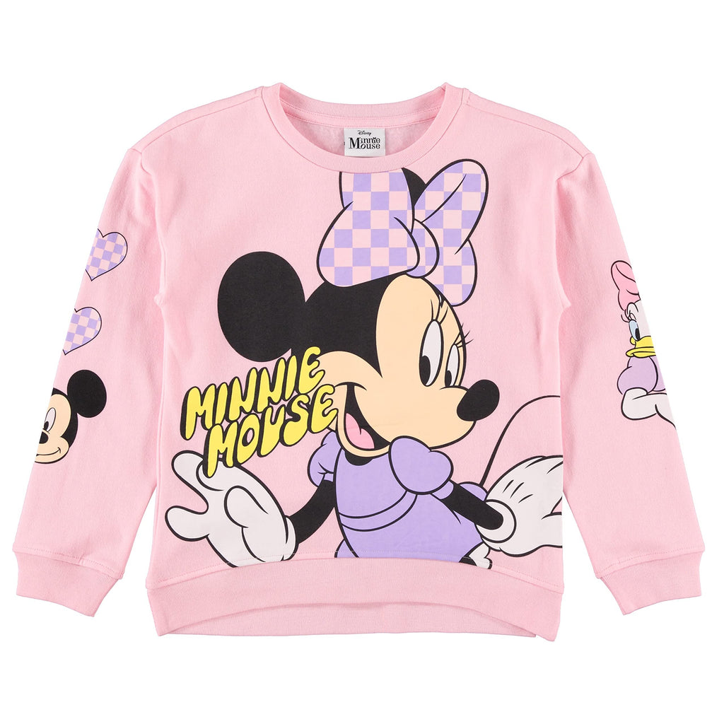 Minnie Mouse Girls Sweatshirt -Jumbo Print and Embroidery Minnie Mouse Sweater- Sizes 4-16