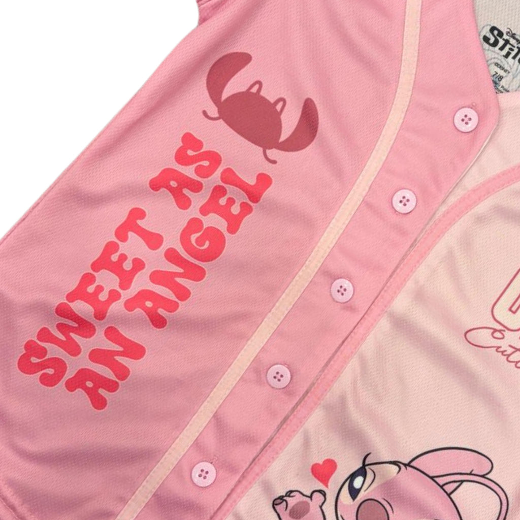 Disney Girls Baseball Jersey T-Shirt with Lilo & Stitch and Mickey Mouse- Girls Sizes 4-16 Hot Pink