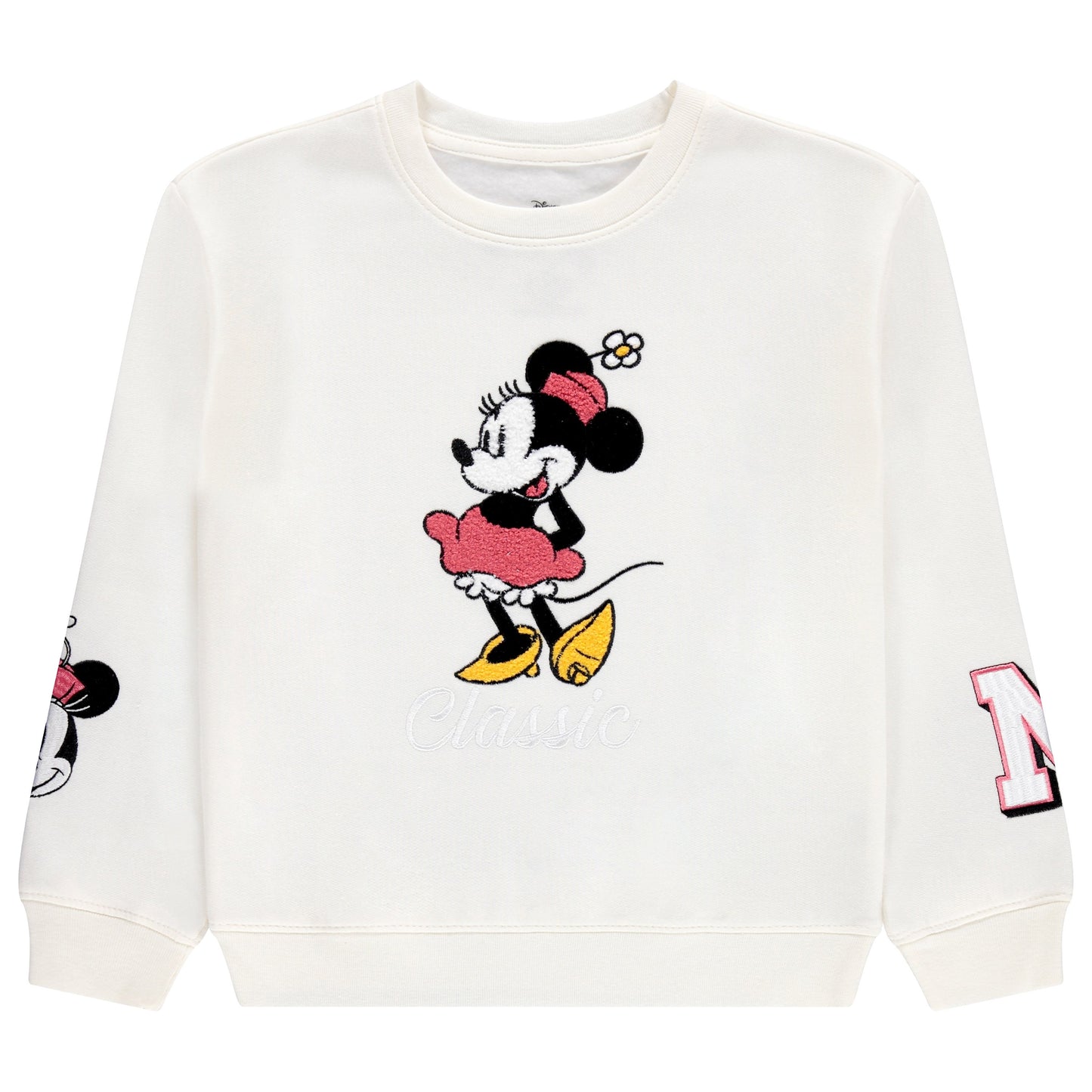 Minnie Mouse Girls Sweatshirt -Jumbo Print and Embroidery Minnie Mouse Sweater- Sizes 4-16