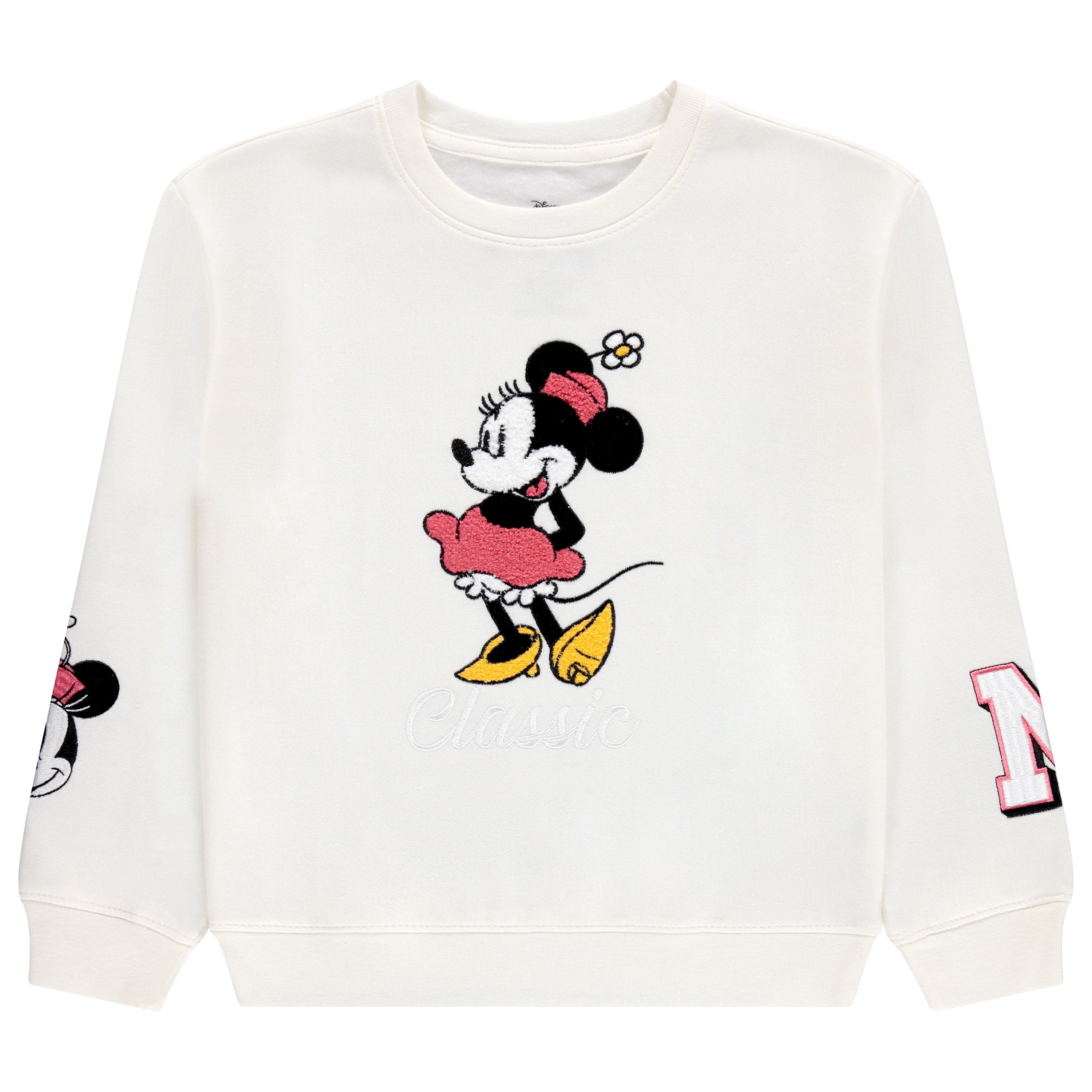 Minnie Mouse Girls Sweatshirt -Jumbo Print and Embroidery Minnie Mouse Sweater- Sizes 4-16