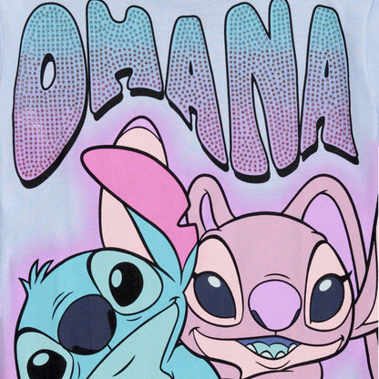 Disney Lilo and Stitch Girls Short Sleeve T-Shirt- Stitch & Angel Girls Tee with Rhinestones Sizes 4-16
