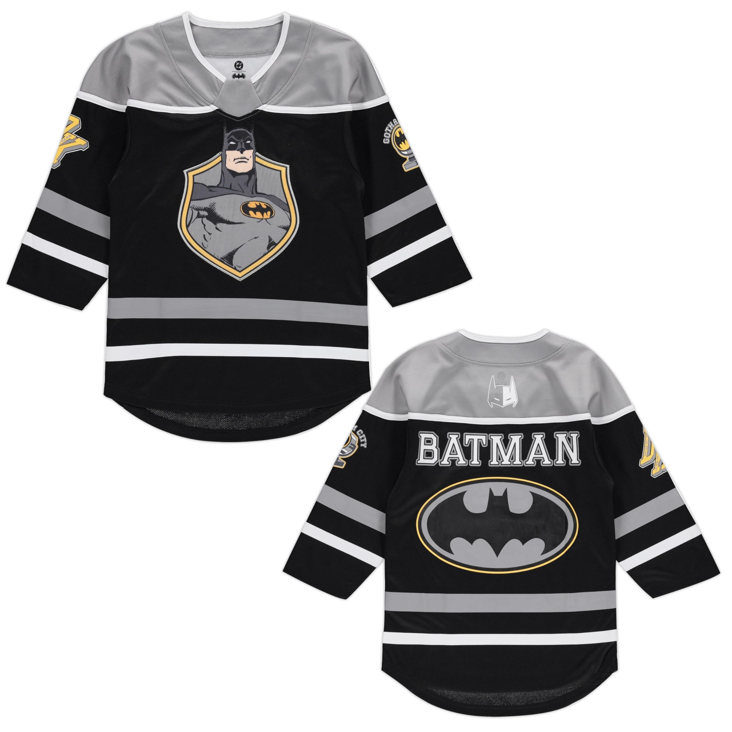 DC Comics Batman Boys 4-20 Long Sleeve Hockey Jersey Black/Grey