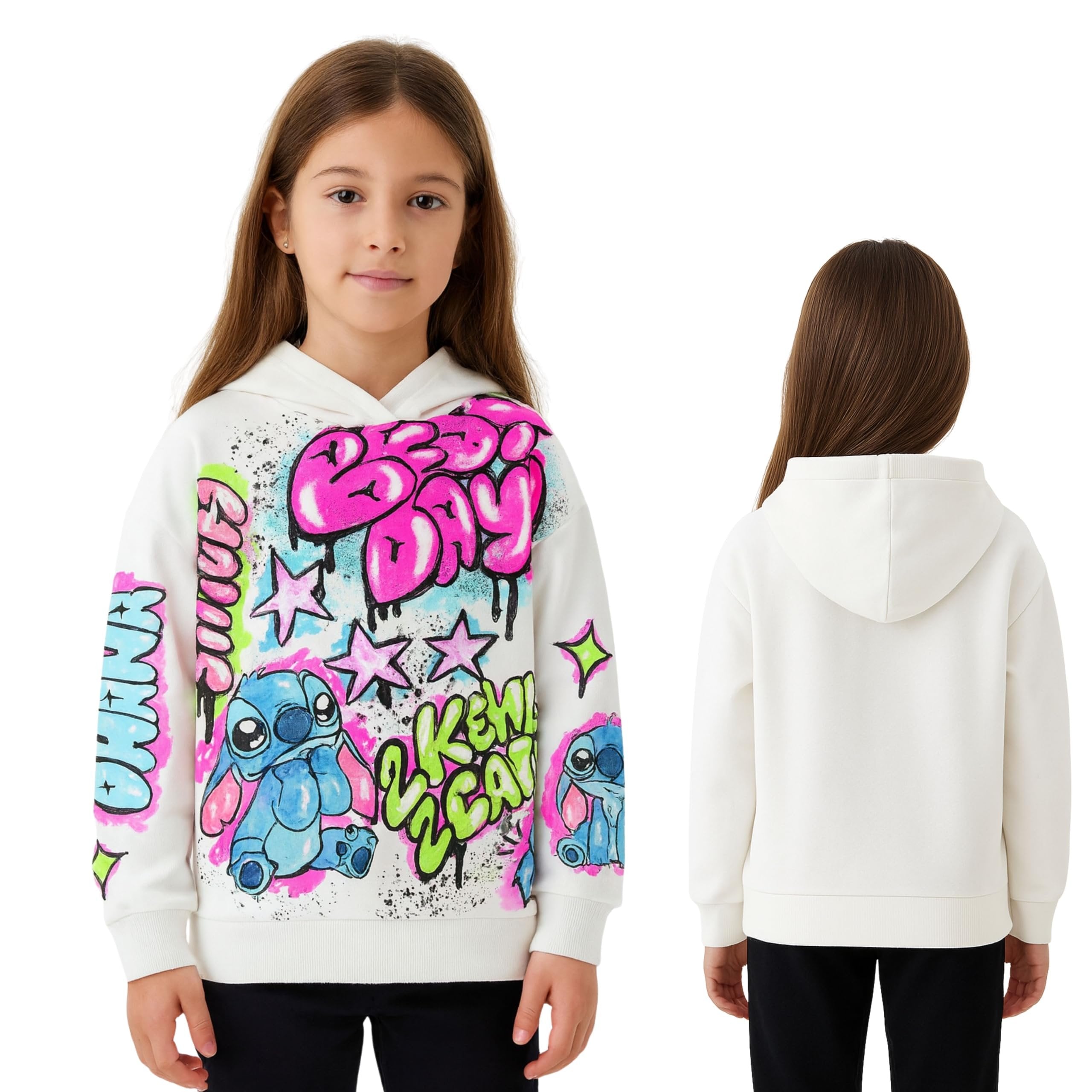 Disney's Lilo & Stitch Girls Airbrush Style Graphic Retro Pullover Hoodie - Little and Big Girls Sizes 4-16