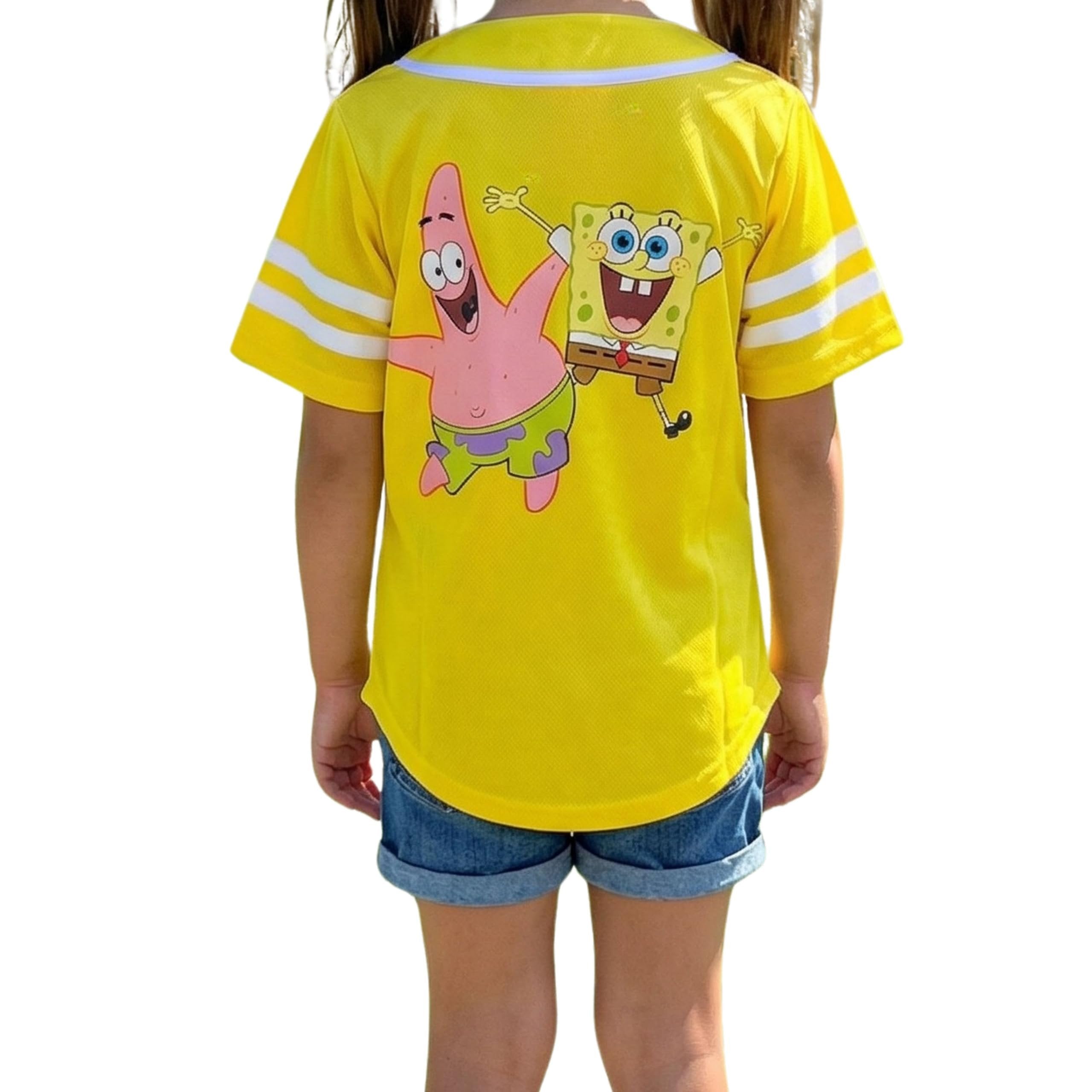 SpongeBob SquarePants & Patrick Star Kids Baseball Jersey T-Shirt, Short Sleeve Graphic Tee, Unisex 4–6X
