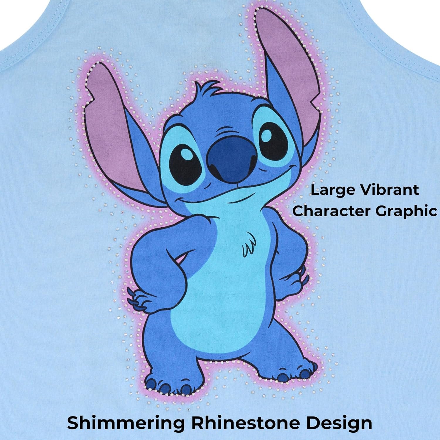 Disney Lilo & Stitch Girls 2 Piece Tank Top and Shorts Set – Gradient Rhinestone Graphic Summer Outfit