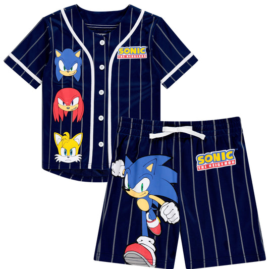 Boys Sonic The Hedgehog Baseball Jersey Shirt and Shorts Clothing Set- Little and Big Boys Sizes 4-20