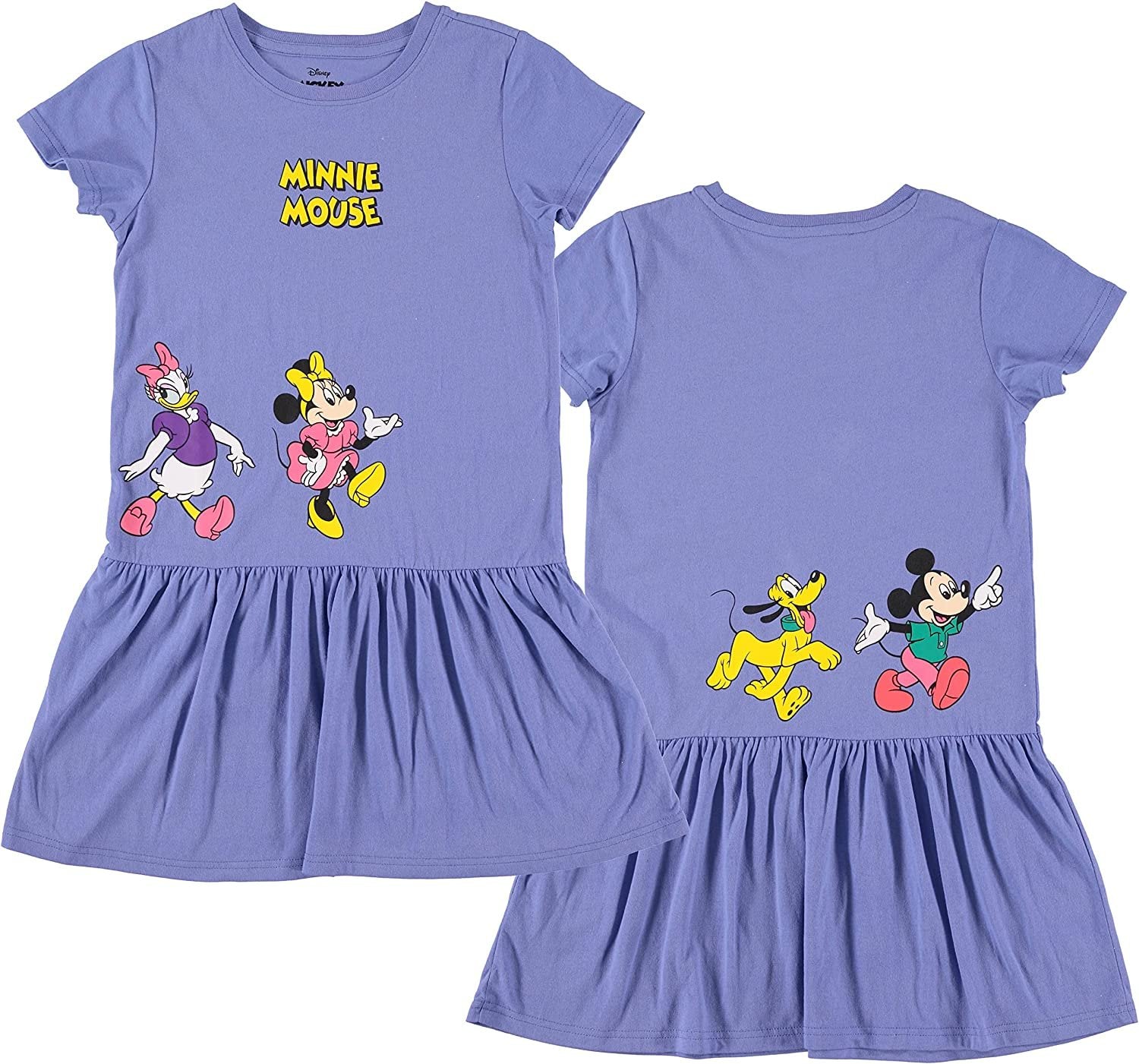 Minnie Mouse Girls' Jersey Dress -Minnie Mouse,Mickey Mouse, Daisy & Pluto Dress- Sizes XS-XL