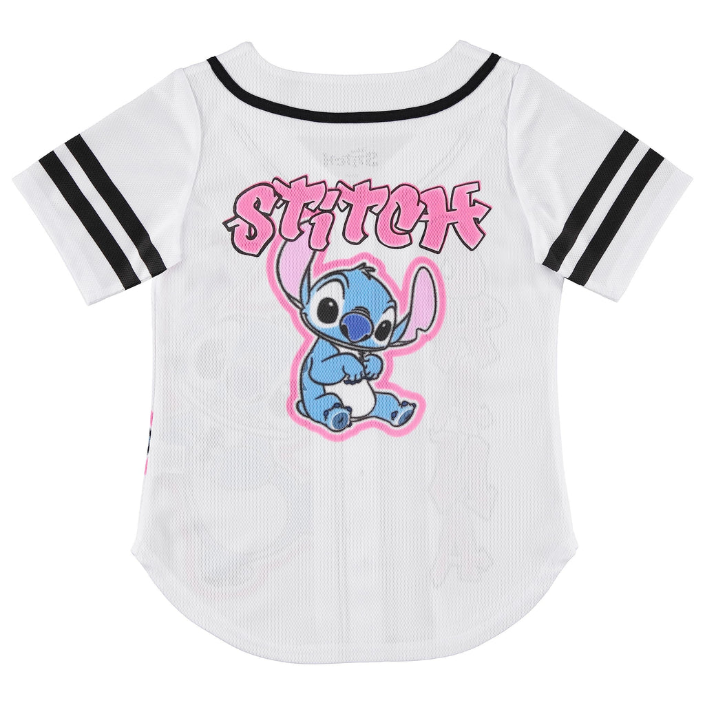 Disney Girls Baseball Jersey T-Shirt with Lilo & Stitch and Mickey Mouse- Girls Sizes 4-16 Hot Pink