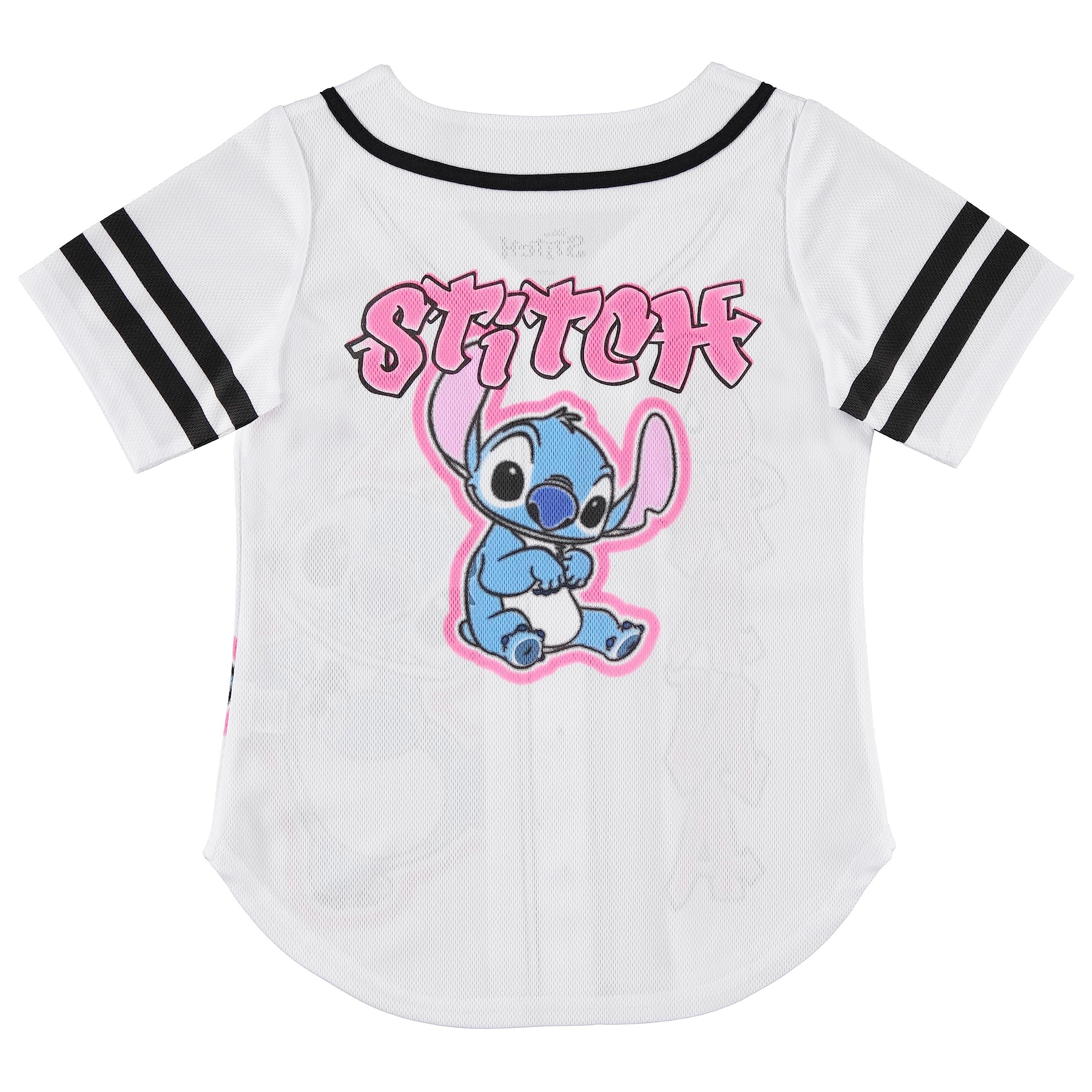Disney Girls Baseball Jersey T-Shirt with Lilo & Stitch and Mickey Mouse- Girls Sizes 4-16 Hot Pink