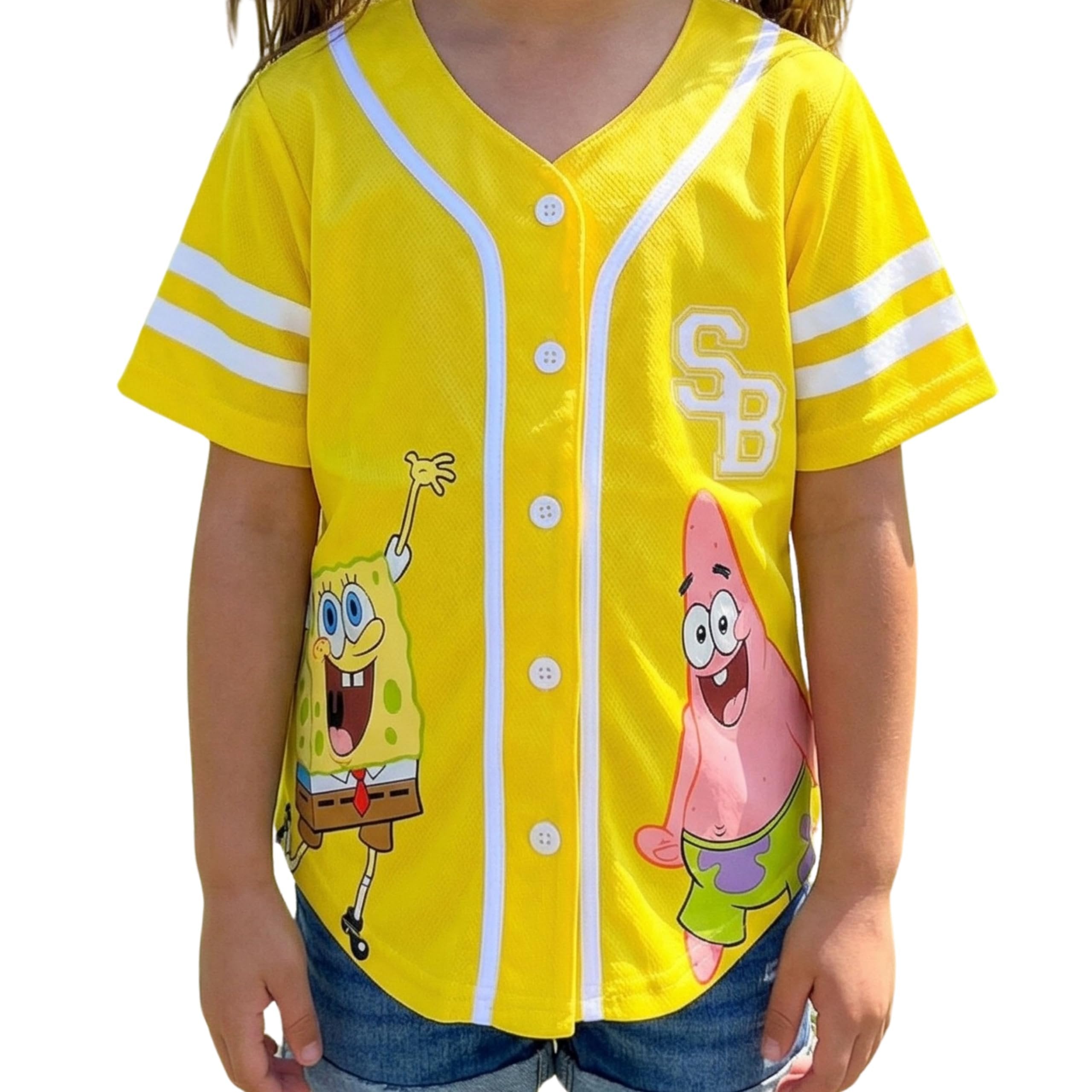 SpongeBob SquarePants & Patrick Star Kids Baseball Jersey T-Shirt, Short Sleeve Graphic Tee, Unisex 4–6X