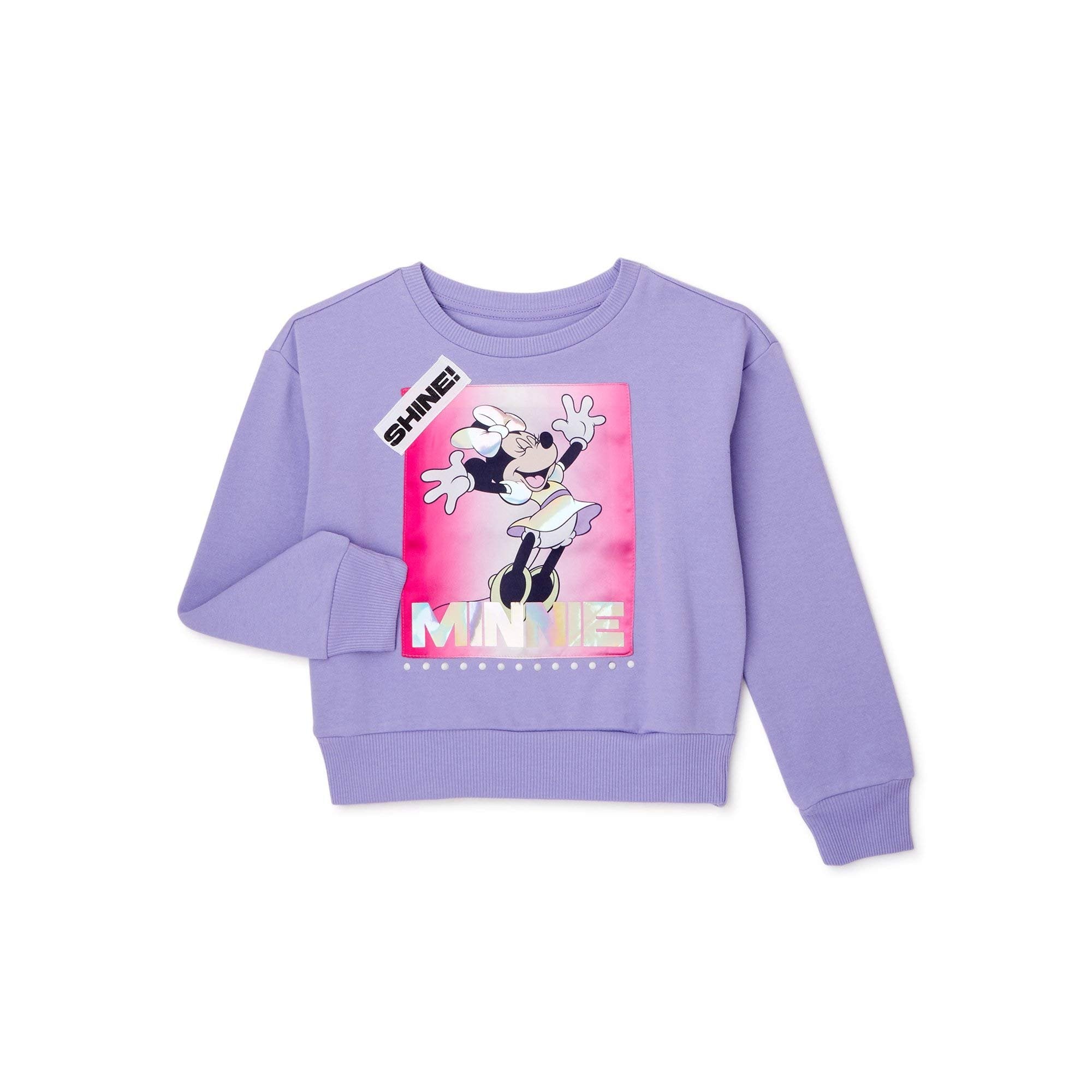 Minnie Mouse Girls Sweatshirt -Jumbo Print and Embroidery Minnie Mouse Sweater- Sizes 4-16