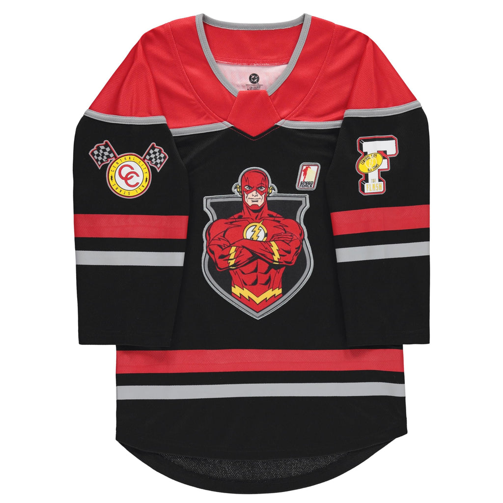 DC Comics The Flash Boys 4-20 Long Sleeve Hockey Jersey Black/Red